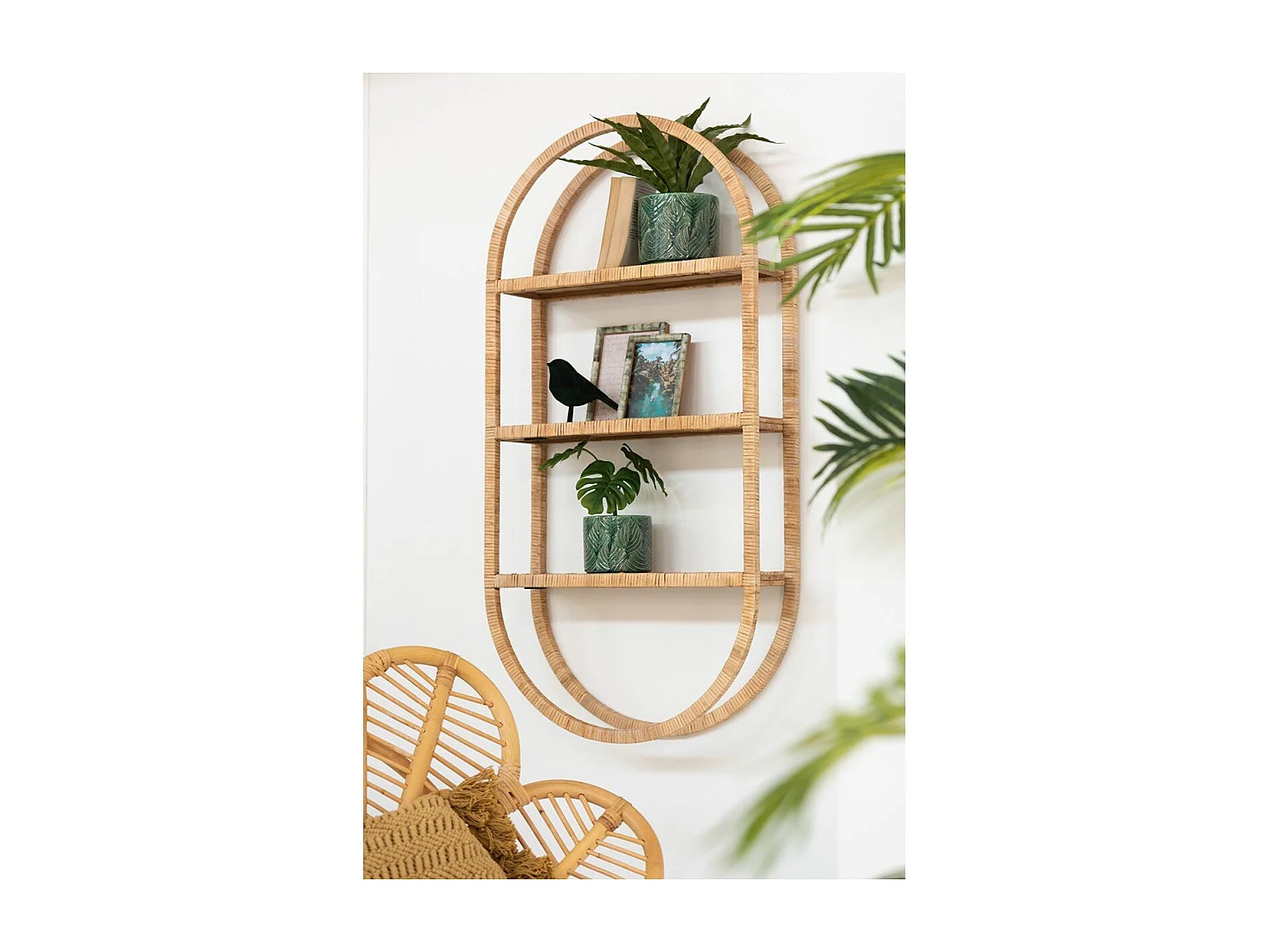 Etagere Murale Ovale 3 Planches pliable Rotin Naturel