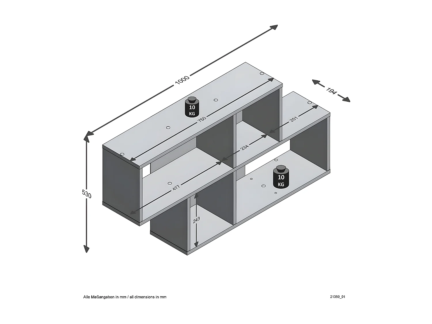 Etagère murale 4 Compartiments L100 cm - Nora