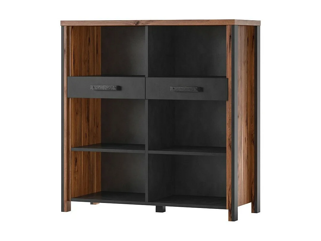 Buffet aberto 110cm coleção WINDSOR. Cores carvalho escuro e cinza antracite.