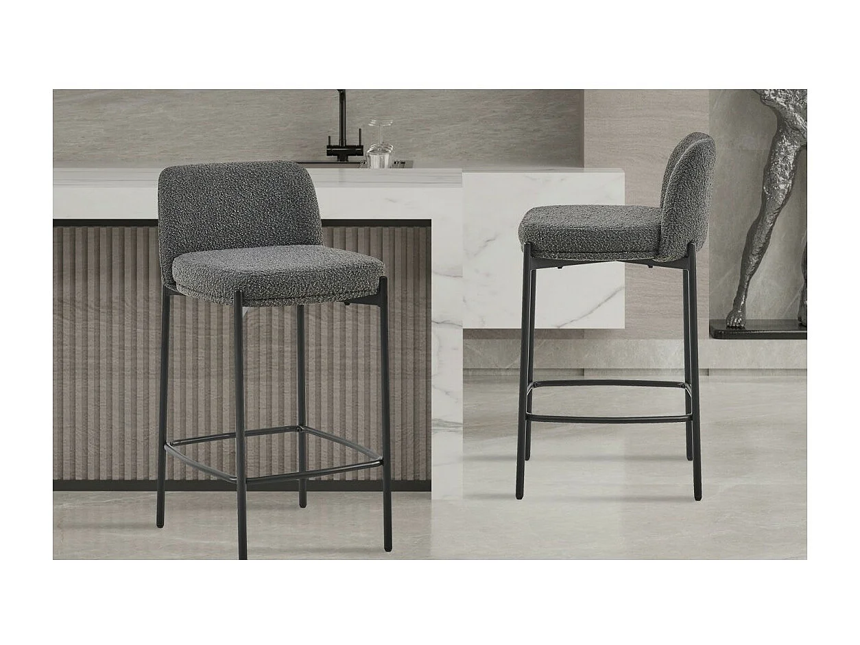 Cadeira de balcão ELISE cor cinza, dimensões A91 x L44 x P42, ideal para um balcão moderno.