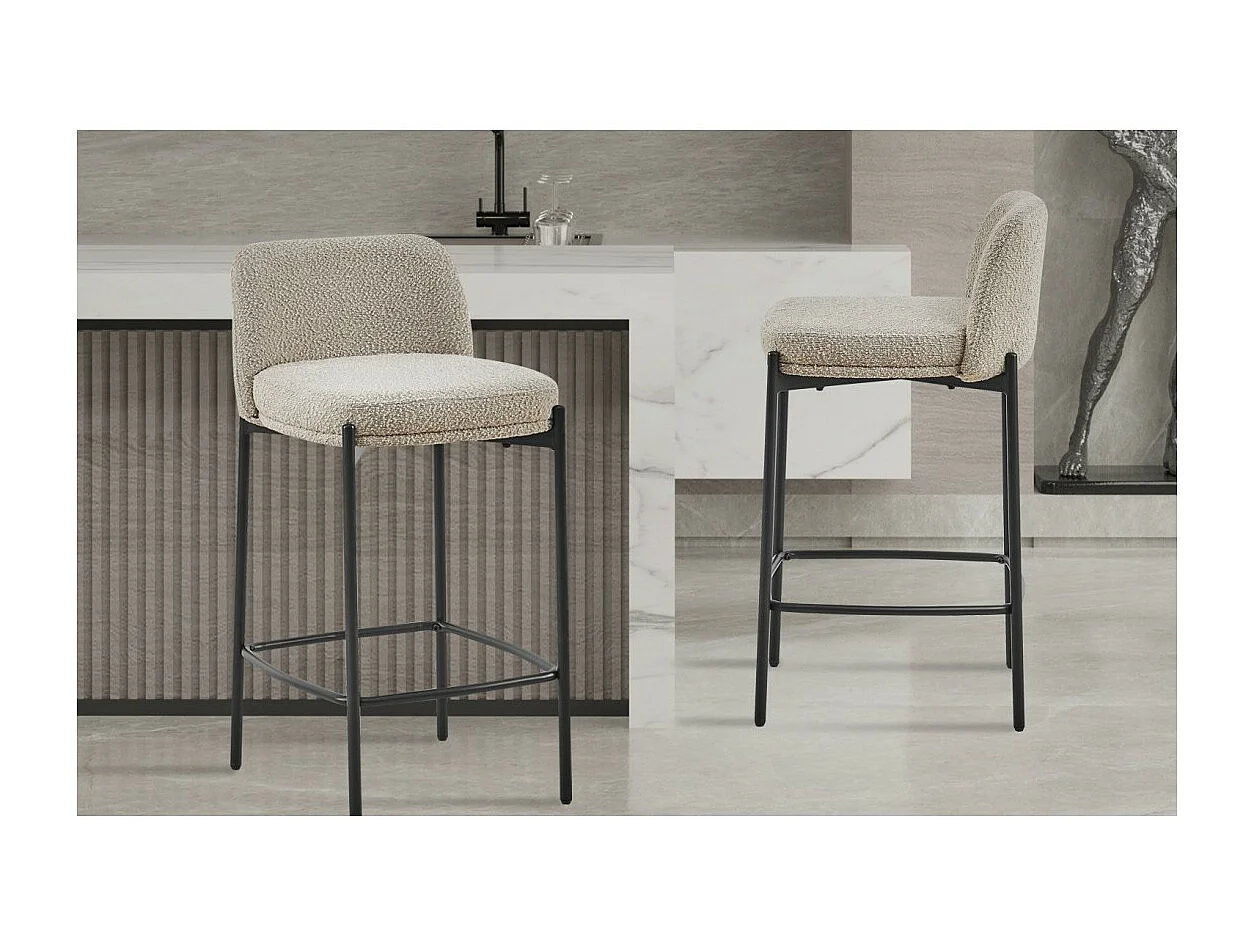 Silla de mostrador ELISE - Color arena - Patas de metal - Altura 85 cm - Estilo moderno