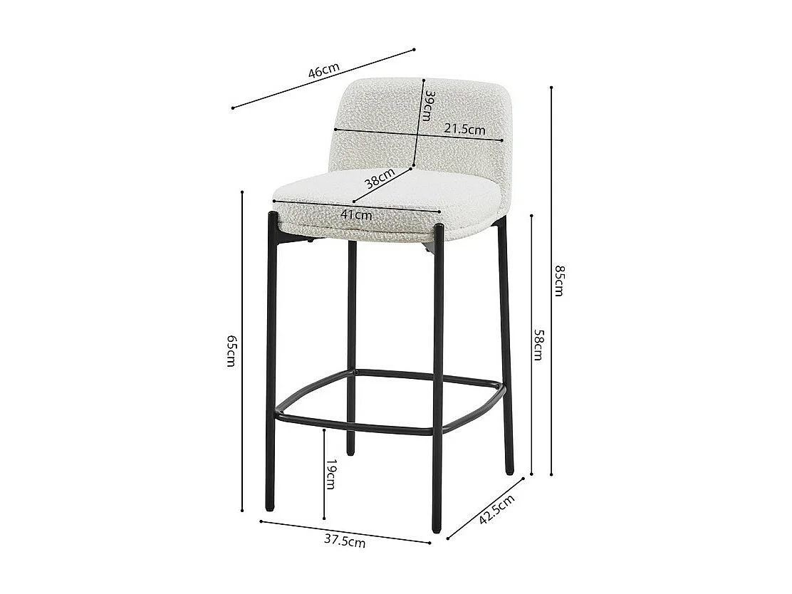 Barkruk ELISE wit, afmetingen H91 x B44 x D42 cm