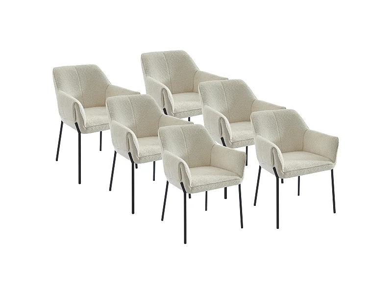 Zestaw 6 krzeseł z podłokietnikami z bukli i czarnego metalu - Kremowy - AKETI