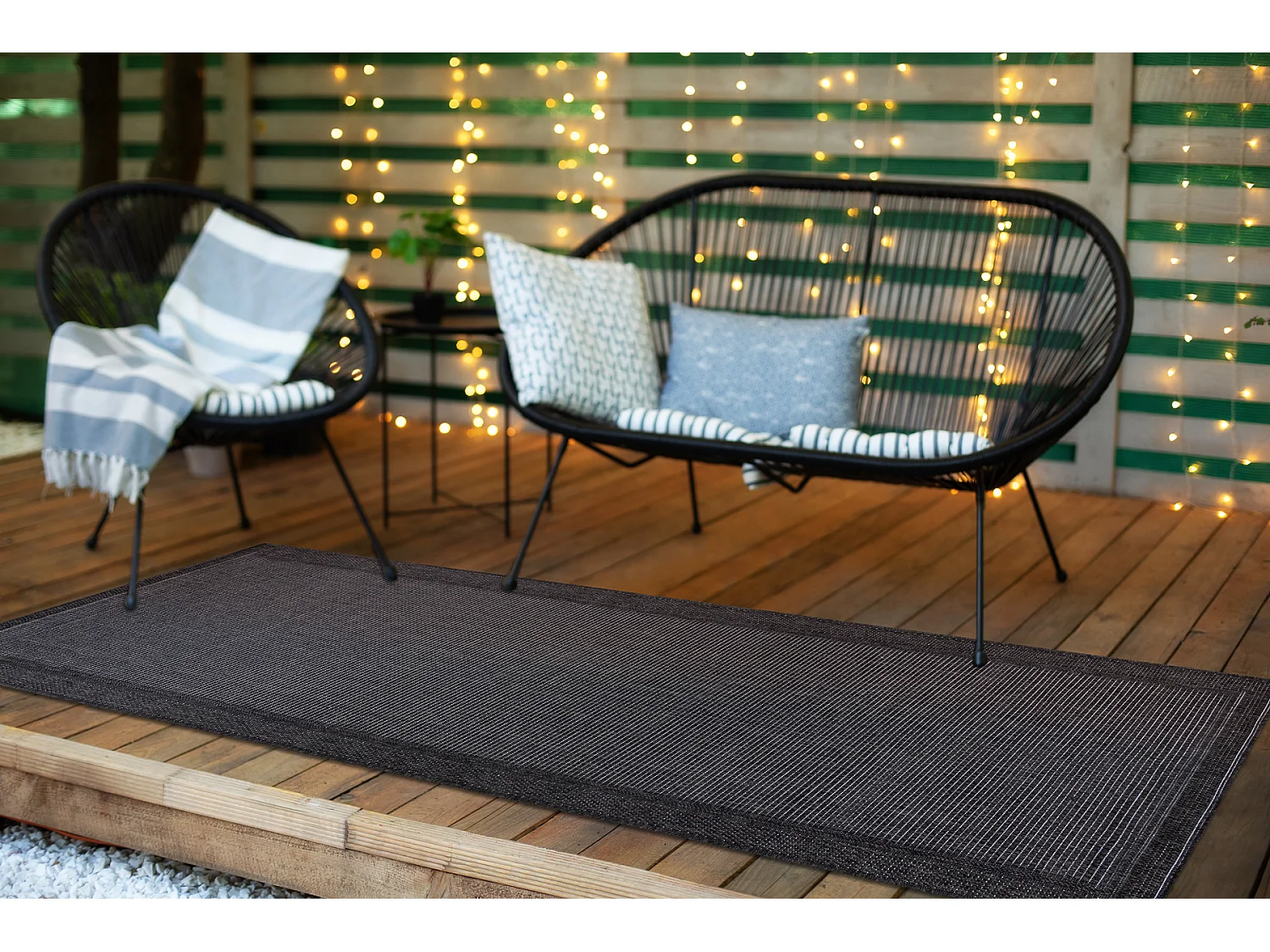 Sisal tapijt, loper TIMO 5979 buitenshuis kader zwart 70x200 cm