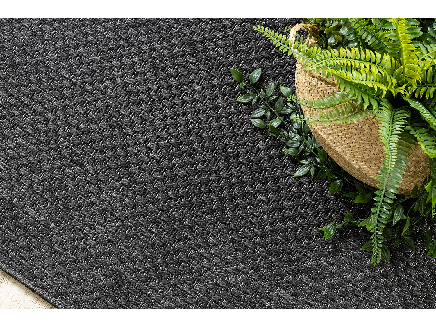 Sisal tapijt, loper TIMO 6272 buitenshuis zwart 60x300 cm