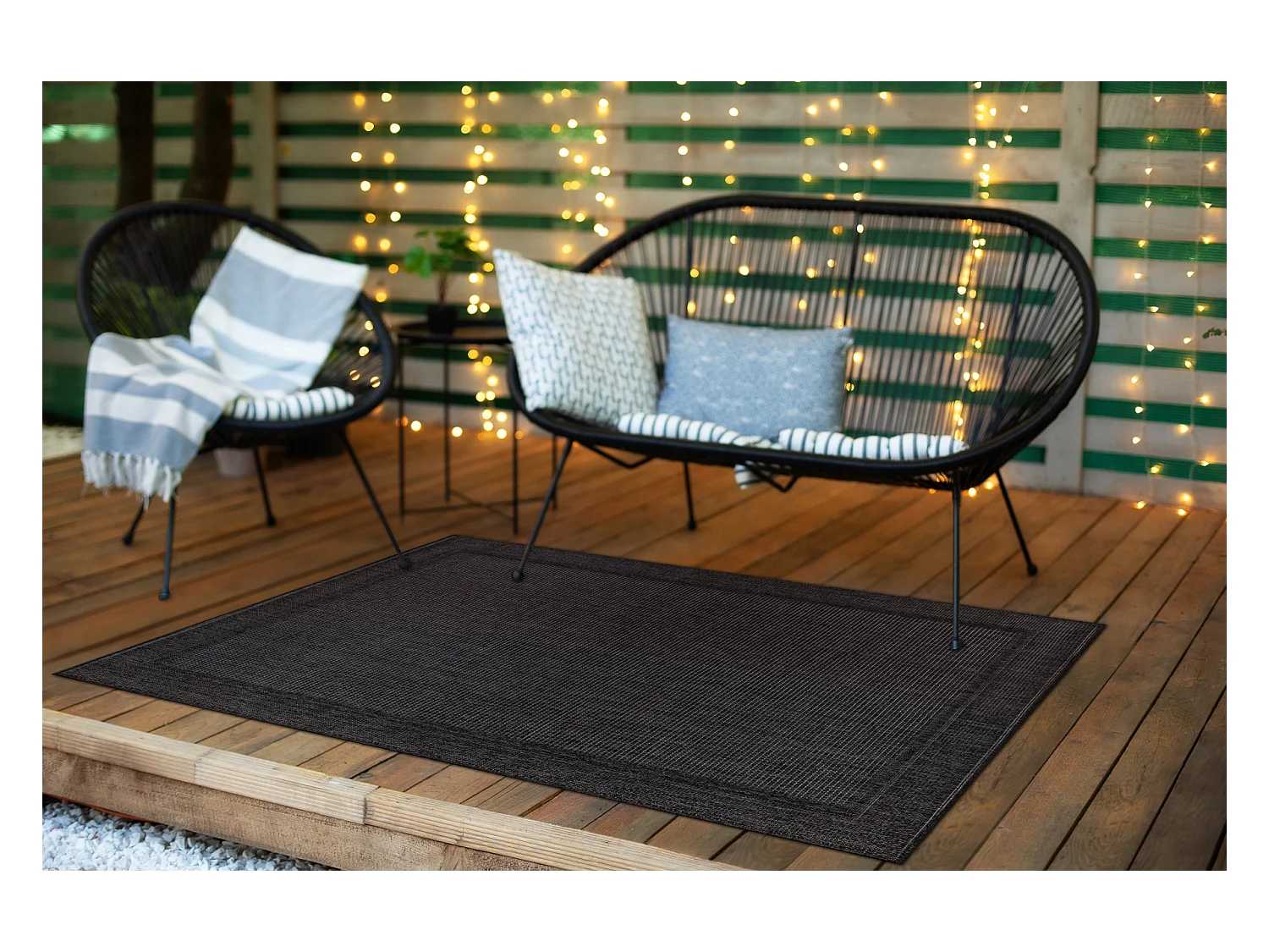 Sisal tapijt TIMO 5979 buitenshuis kader zwart 80x150 cm