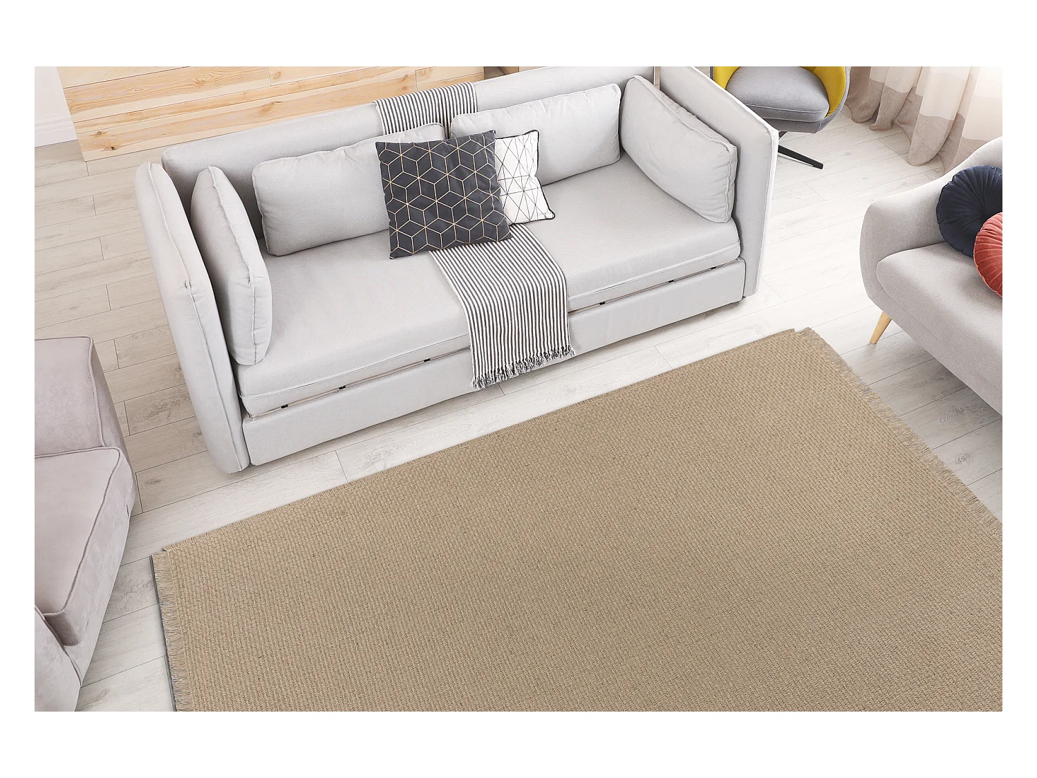 Tapijt JUTE 3651 donker beige één kleur - jute, platgeweven, franjes 60x100 cm