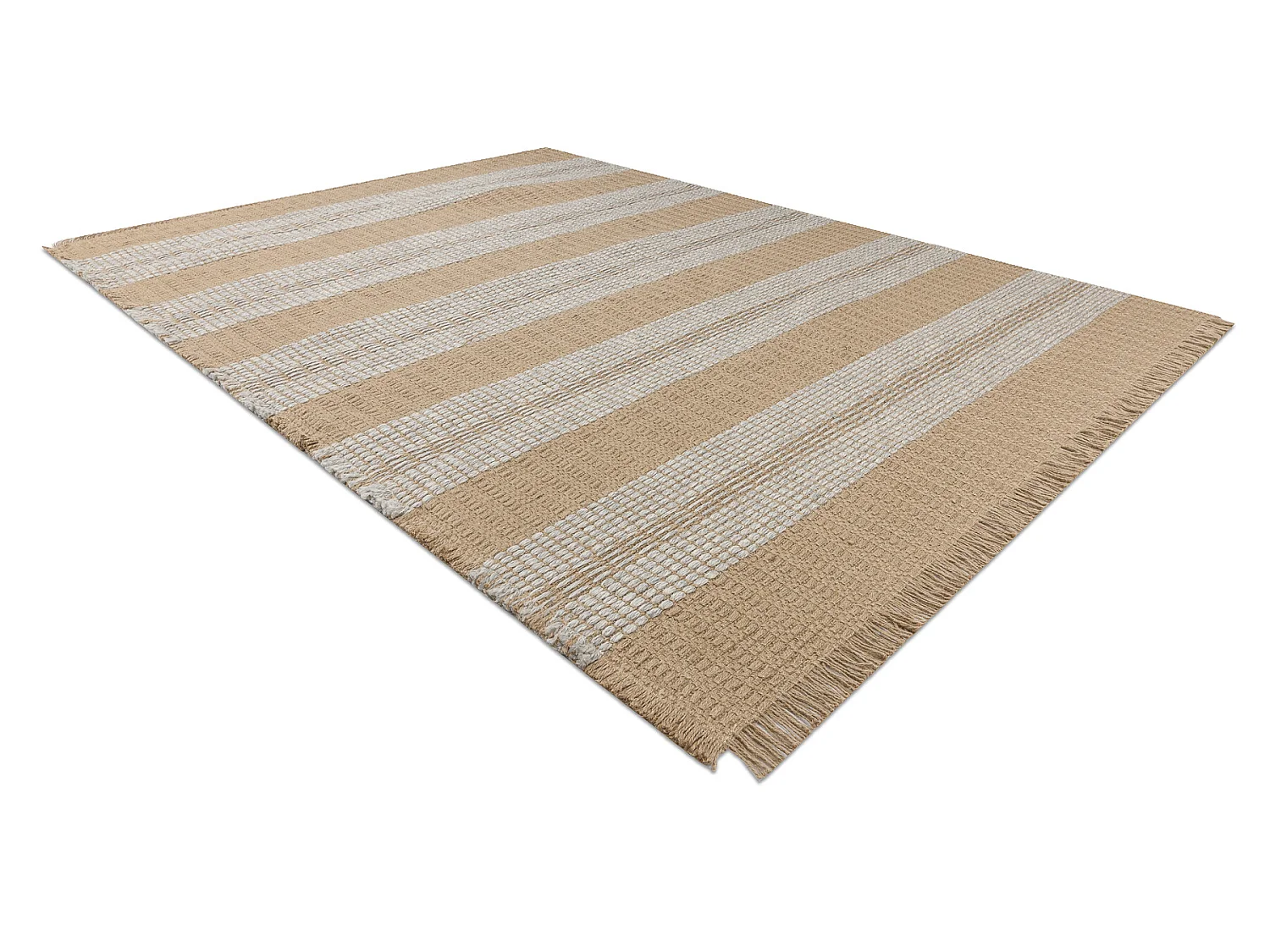 Tapijt JUTE 3734 beige / grijze strepen - jute, platgeweven, franjes 160x220 cm