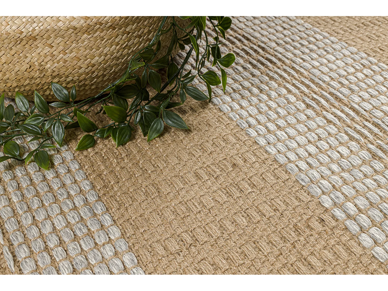 Tapijt JUTE 3734 beige / grijze strepen - jute, platgeweven, franjes 160x220 cm