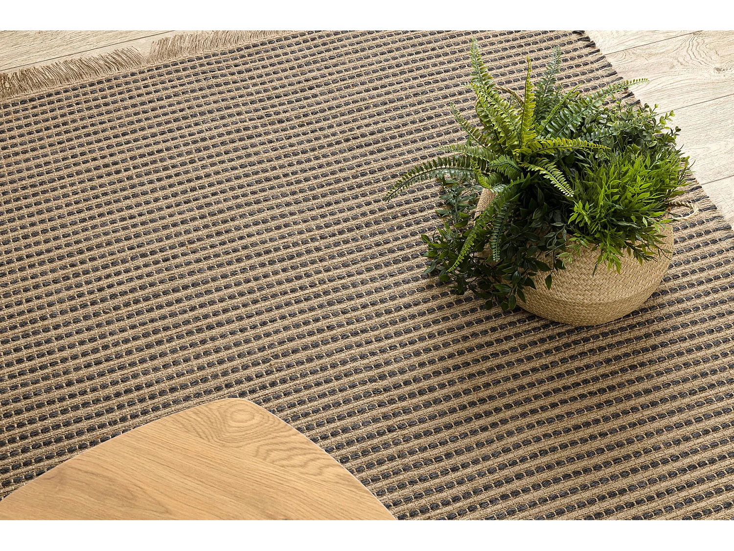 Tapijt JUTE 3652 lijnen / beige één kleur - jute, platgeweven, franj 140x190 cm