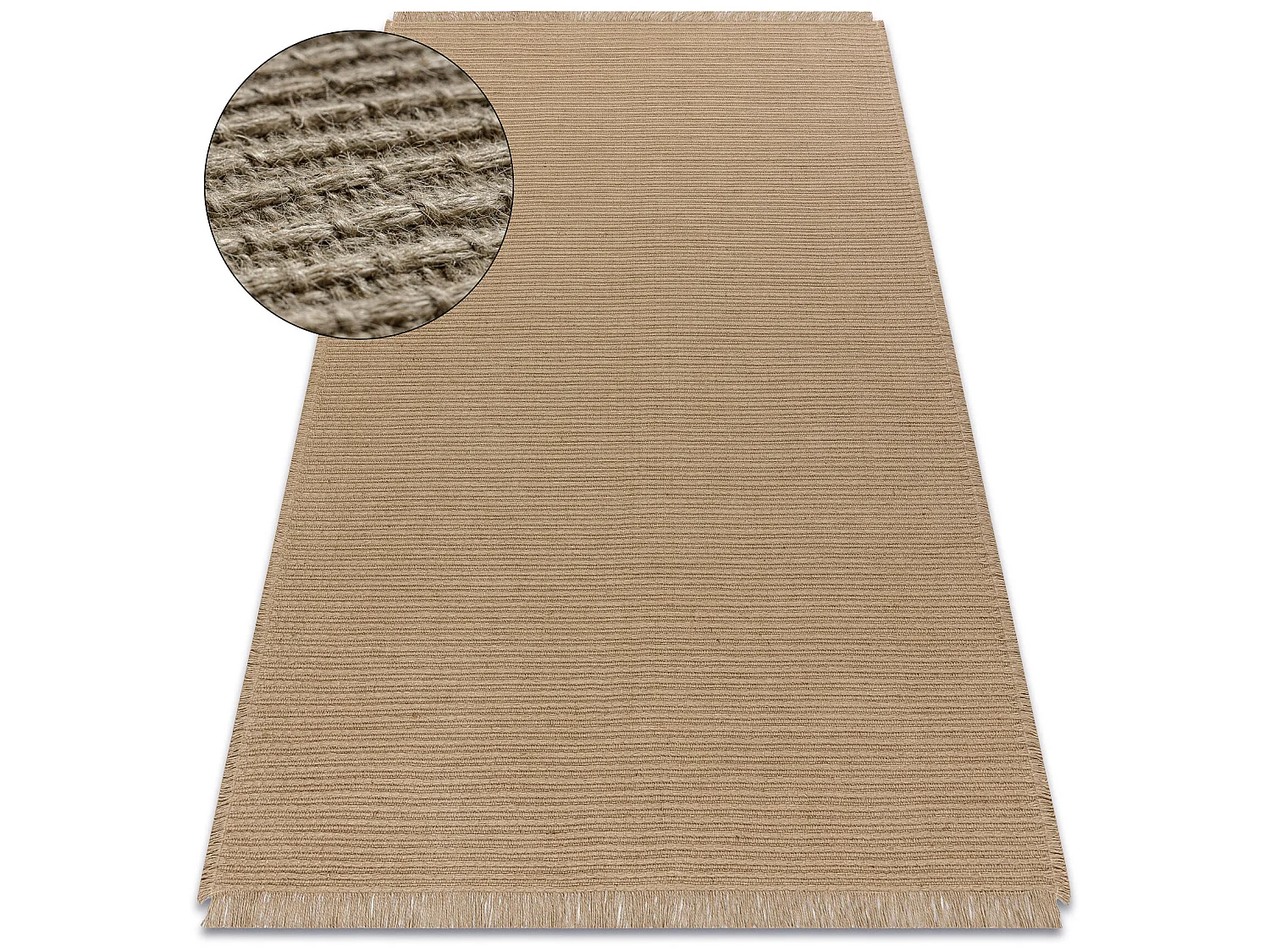 Tapijt JUTE 3651 donker beige één kleur - jute, platgeweven, franjes 160x220 cm
