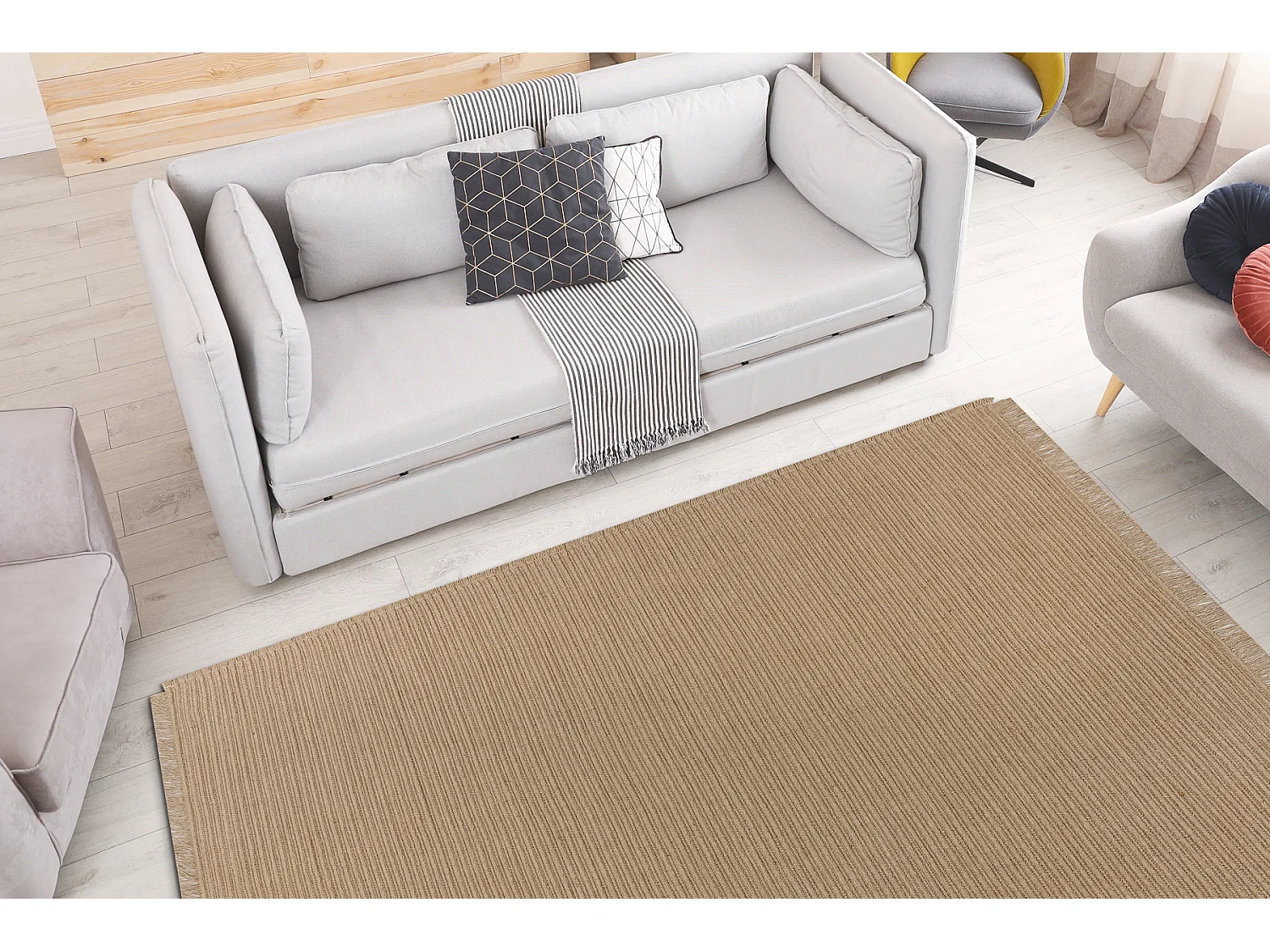 Tapijt JUTE 3651 donker beige één kleur - jute, platgeweven, franjes 160x220 cm