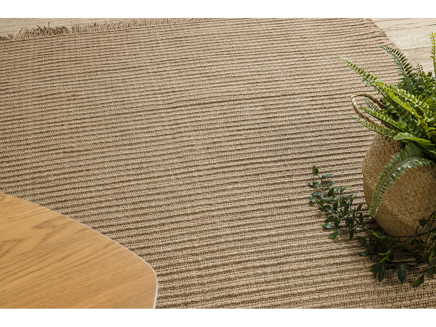 Tapijt JUTE 3651 donker beige één kleur - jute, platgeweven, franjes 160x220 cm