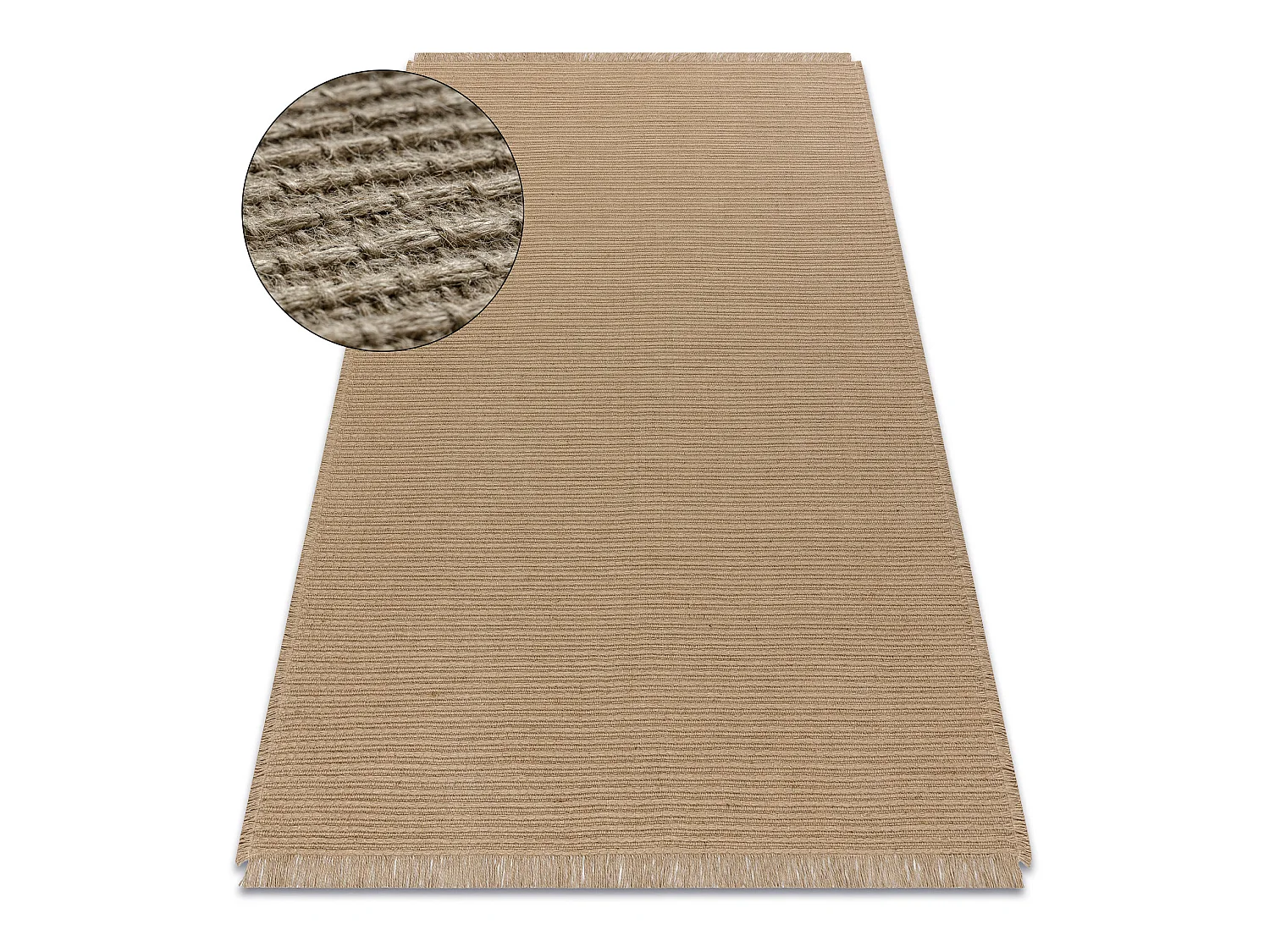 Tapijt JUTE 3651 donker beige één kleur - jute, platgeweven, franjes 160x220 cm