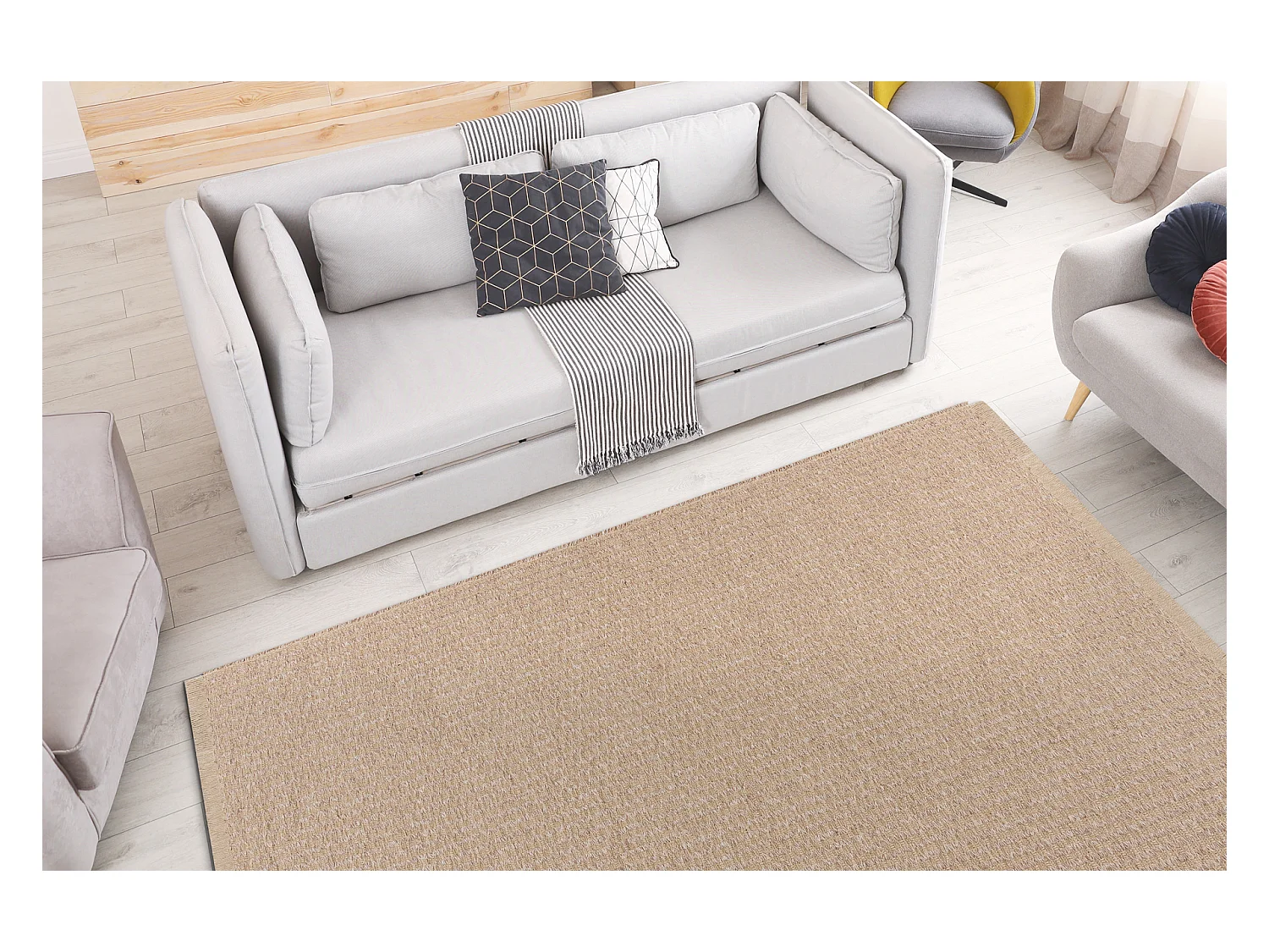 Teppich JUTE 3650 beige Linien - Jute, flachgewebt, Fransen 200x290 cm