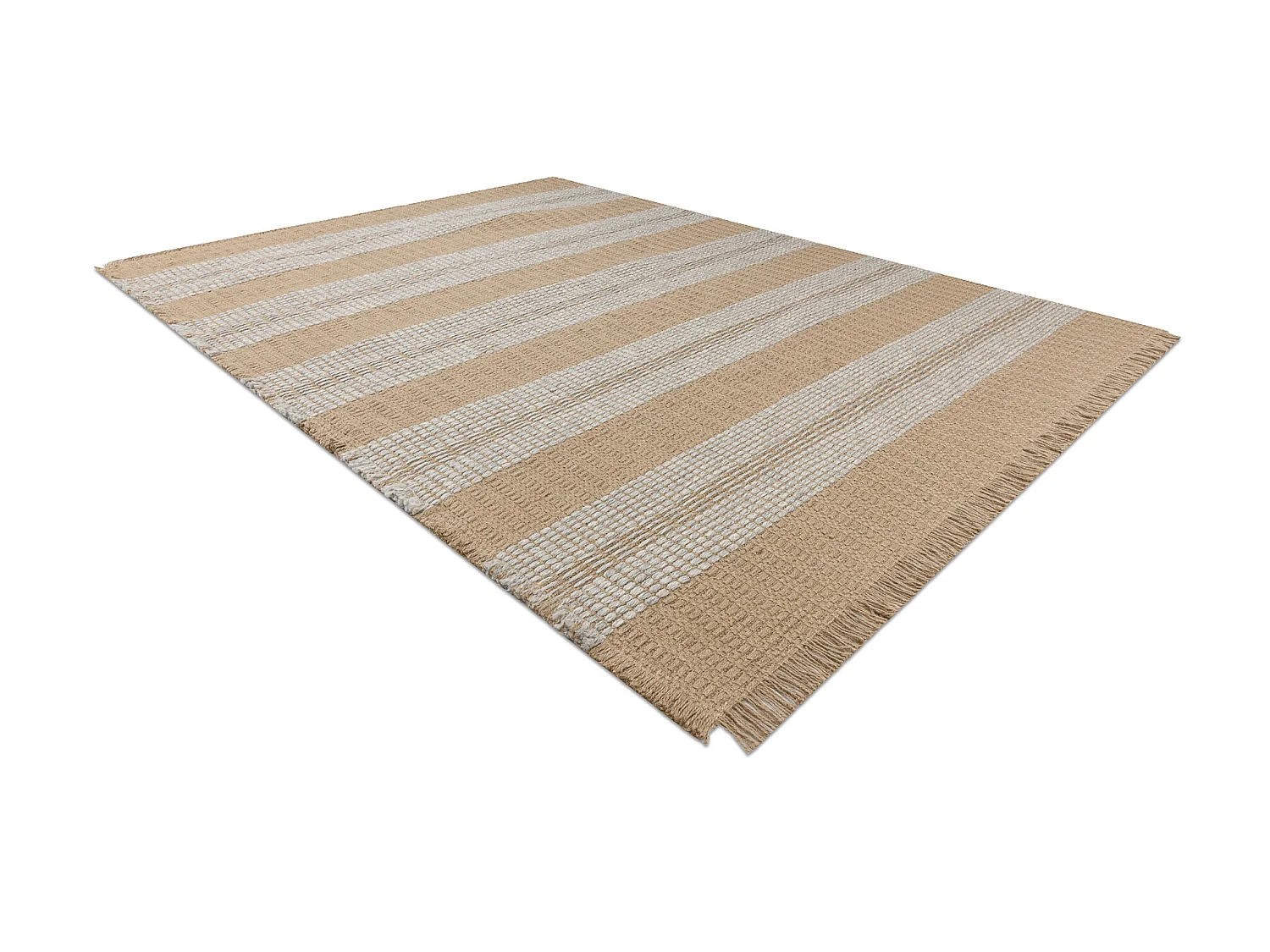 Tapis JUTE 3734 beige / gris rayures - jute, tissé à plat, franges 80x150 cm