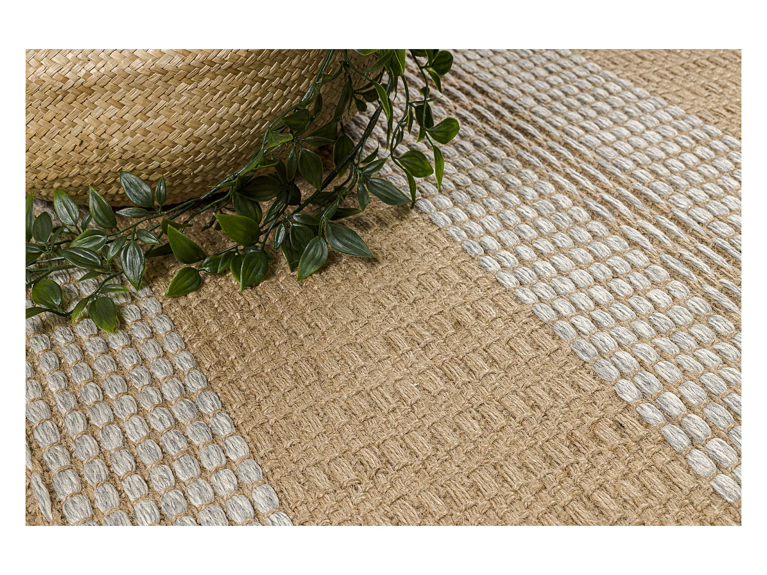 Tapijt JUTE 3734 beige / grijze strepen - jute, platgeweven, franjes 80x150 cm