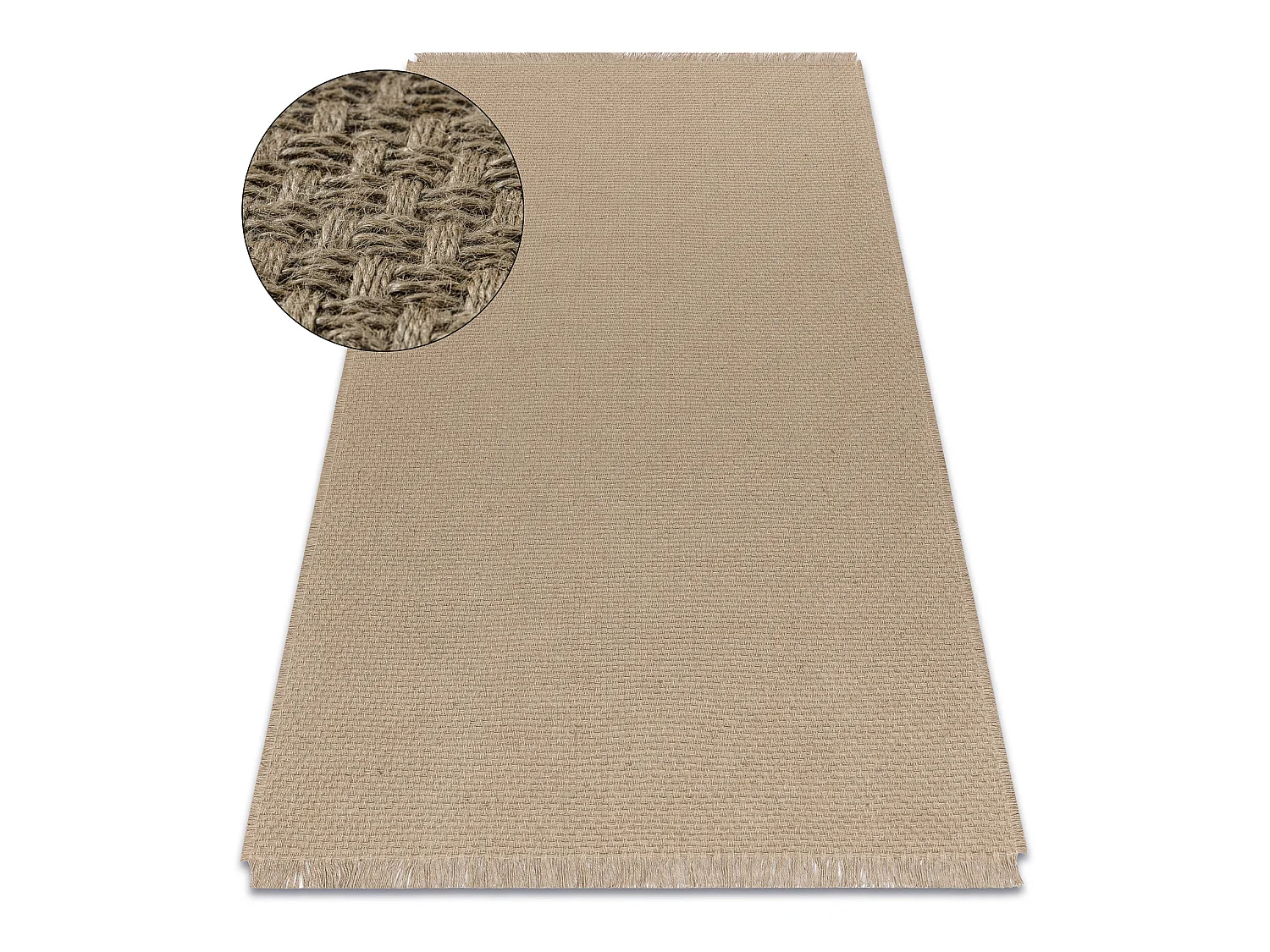 Tapijt JUTE 3651 donker beige één kleur - jute, platgeweven, franjes 200x290 cm