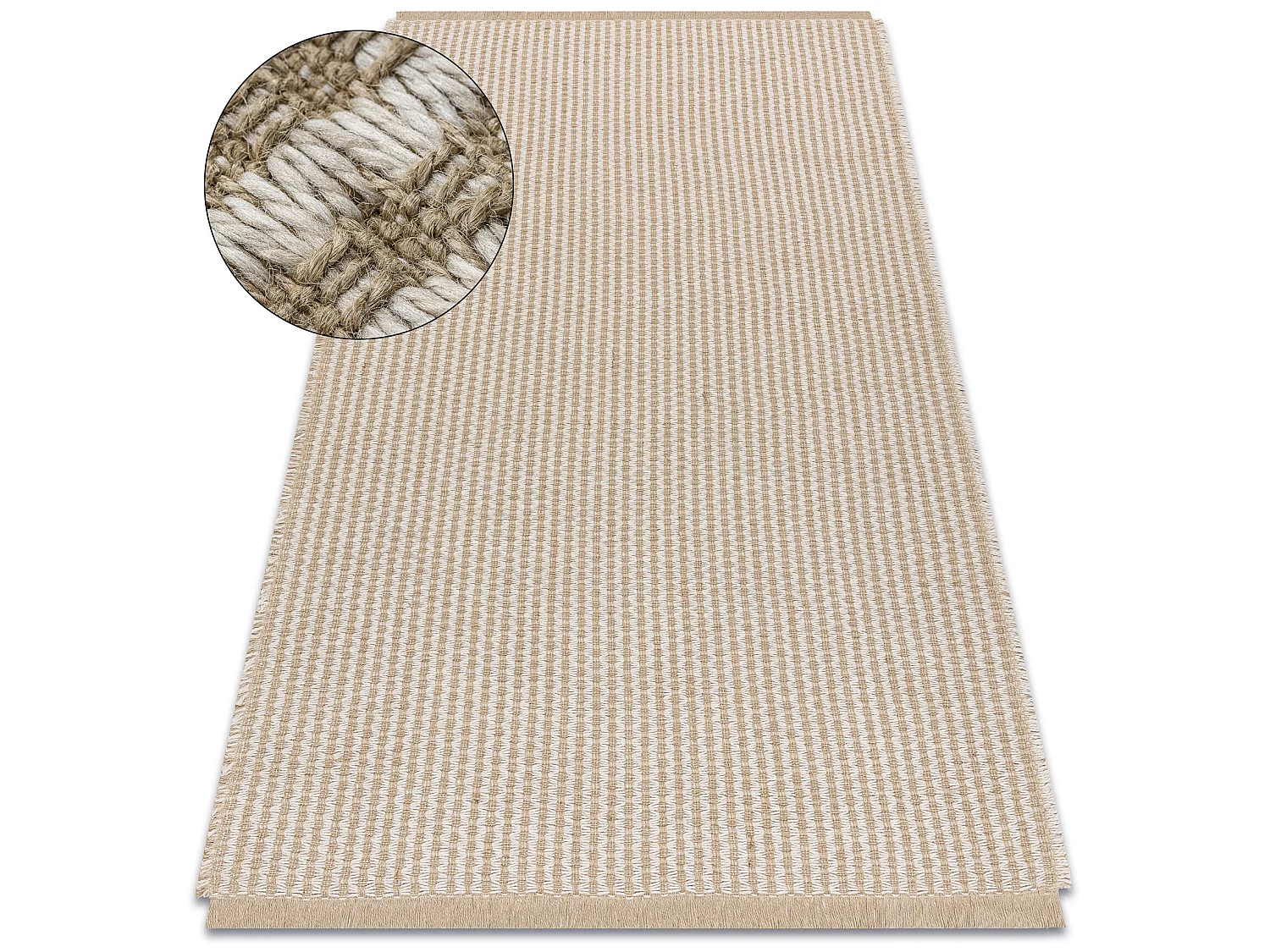 Tapis JUTE 3650 crème / beige lignes - jute, tissé à plat, franges 120x170 cm