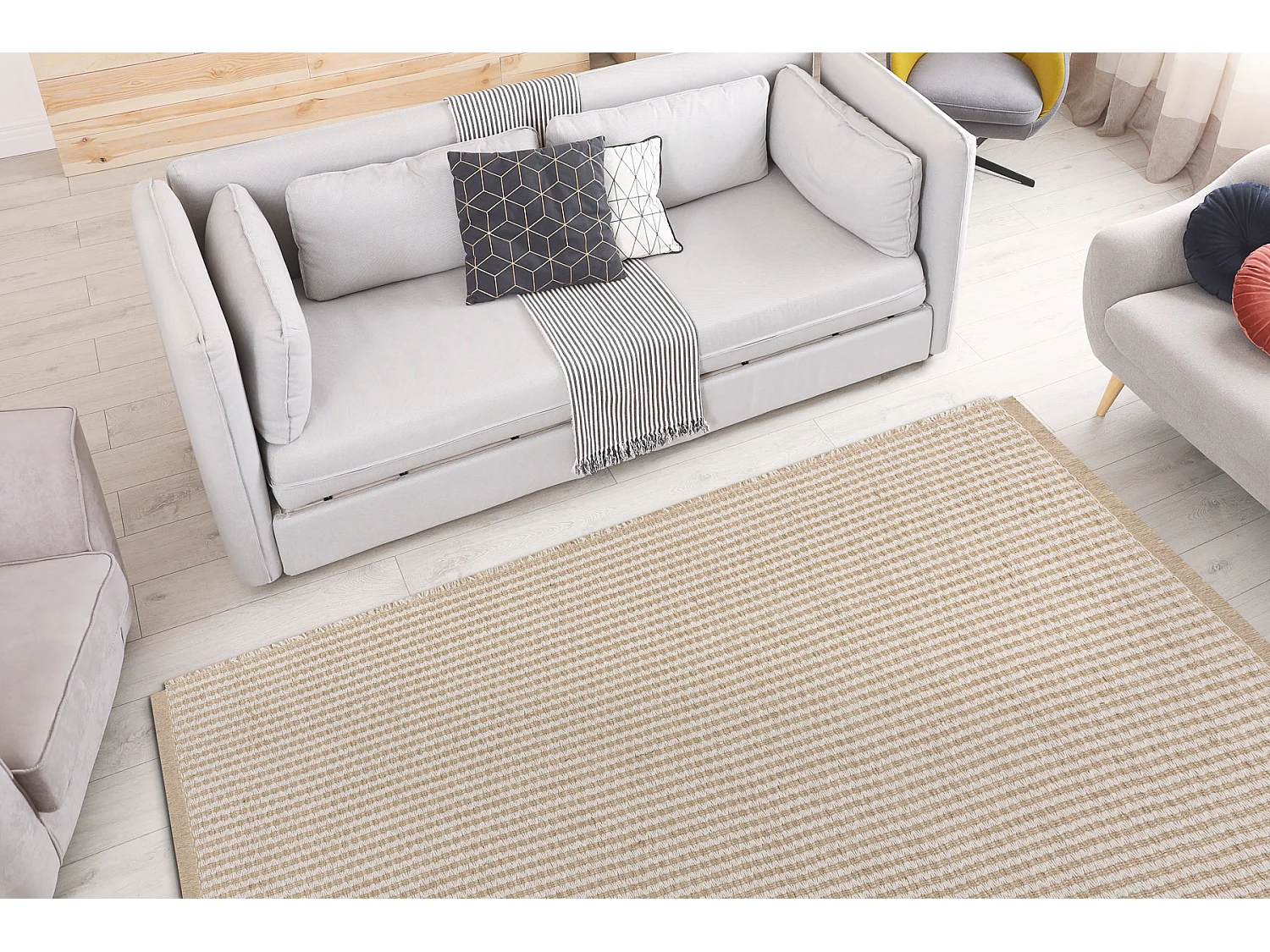 Tapis JUTE 3650 crème / beige lignes - jute, tissé à plat, franges 120x170 cm