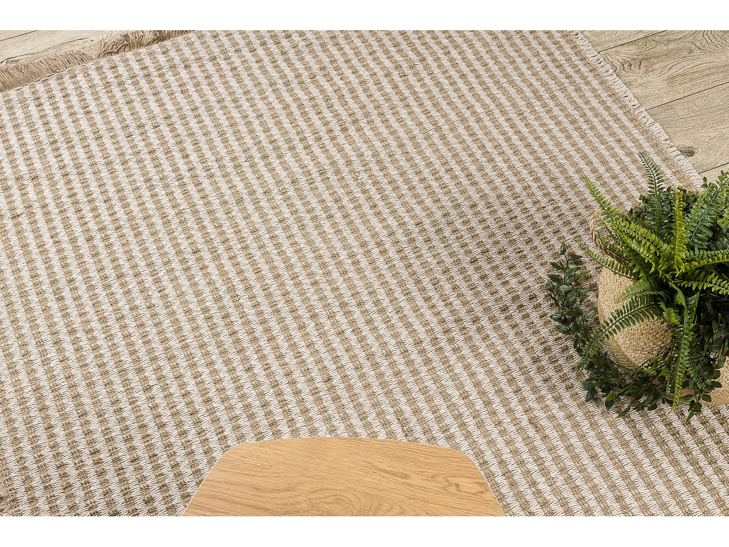 Tapis JUTE 3650 crème / beige lignes - jute, tissé à plat, franges 120x170 cm