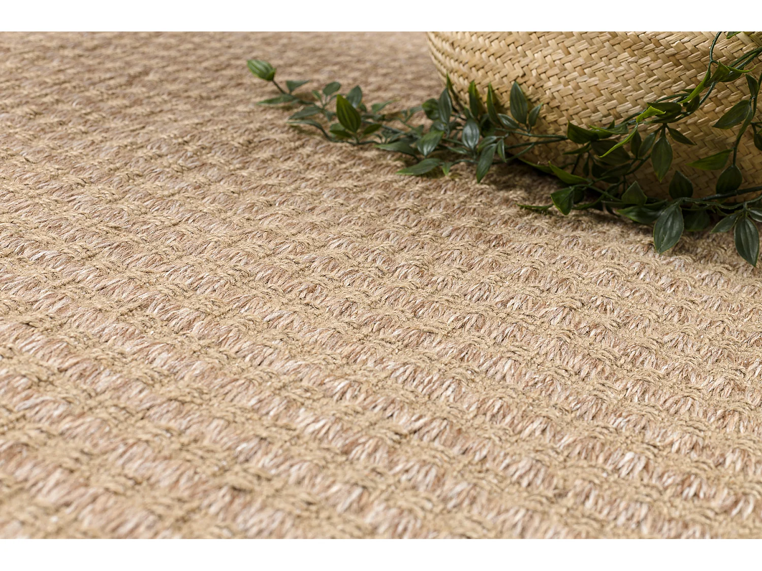 Tapijt JUTE 3650 beige één kleur - jute, platgeweven, franjes 140x190 cm