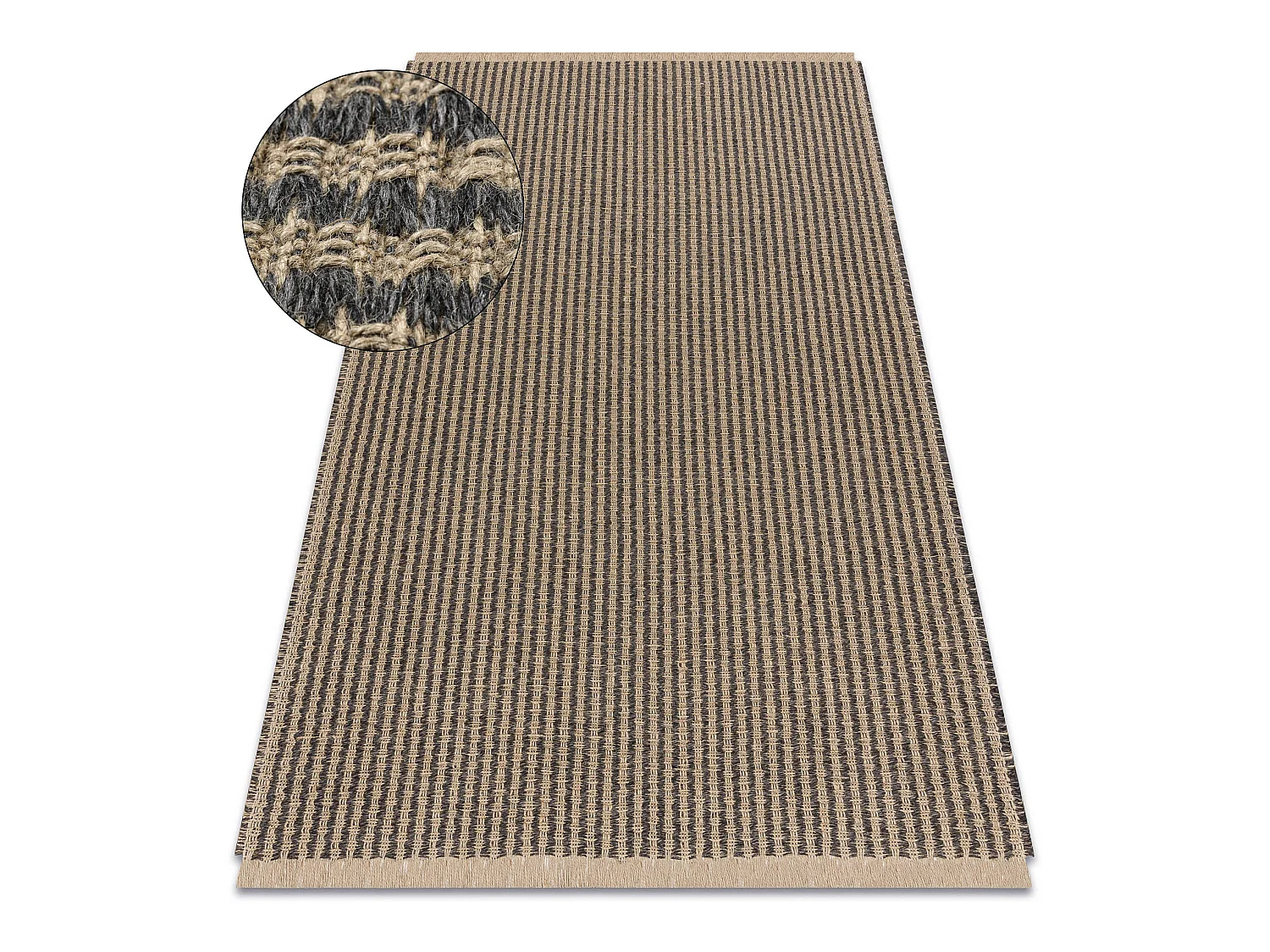 Tapijt JUTE 3650 lijnen / beige één kleur - jute, platgeweven, franj 140x190 cm
