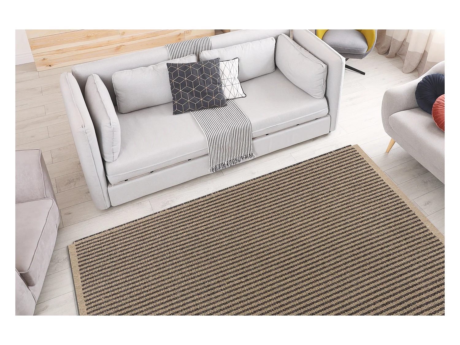 Tapijt JUTE 3650 lijnen / beige één kleur - jute, platgeweven, franj 140x190 cm