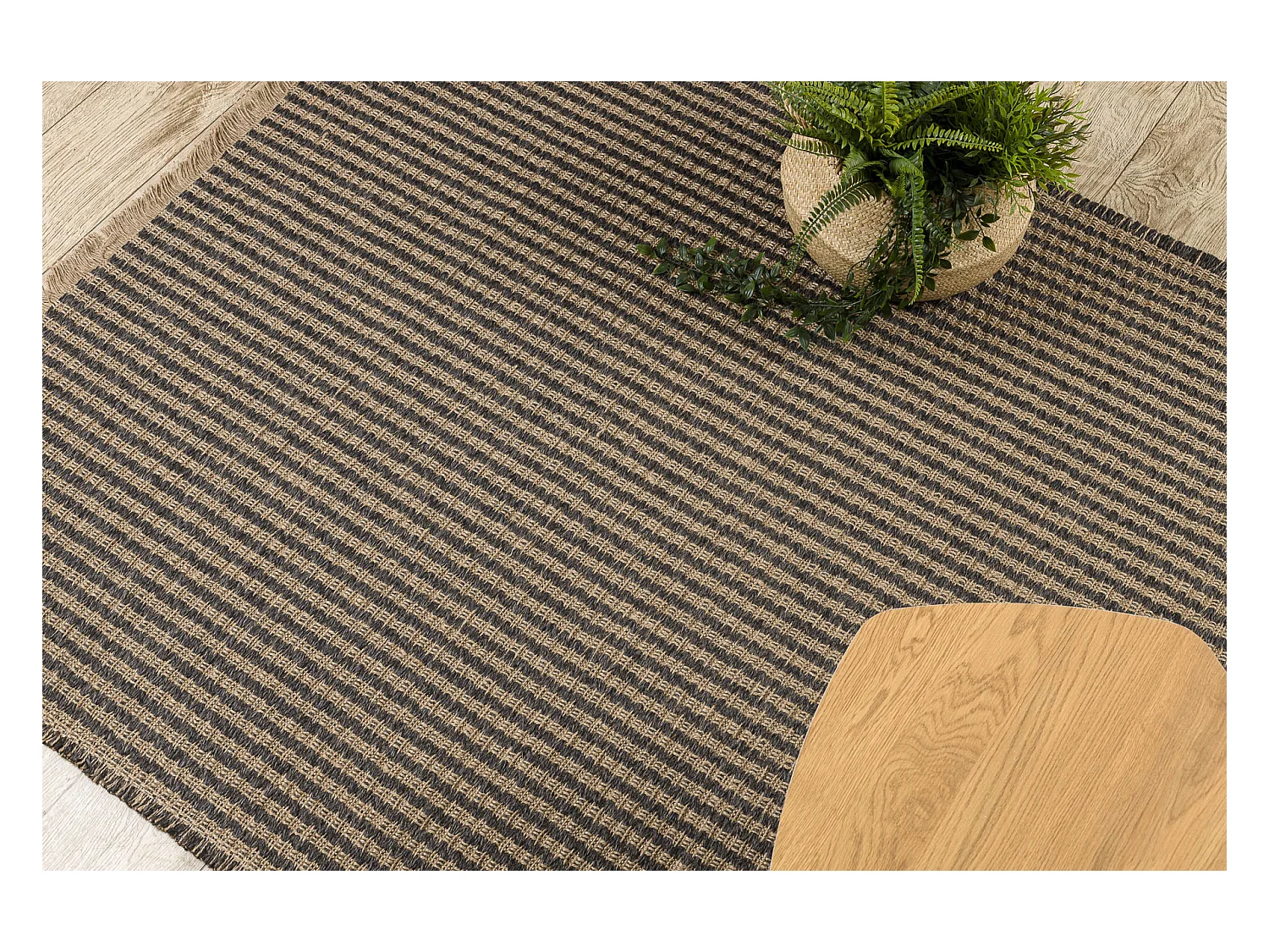 Tapijt JUTE 3650 lijnen / beige één kleur - jute, platgeweven, franj 140x190 cm
