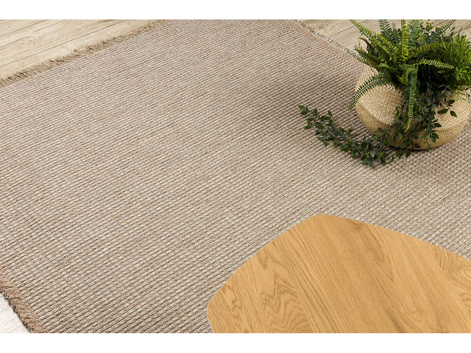 Tapijt JUTE 3652 beige / grijze één kleur - jute, platgeweven, franj 80x150 cm