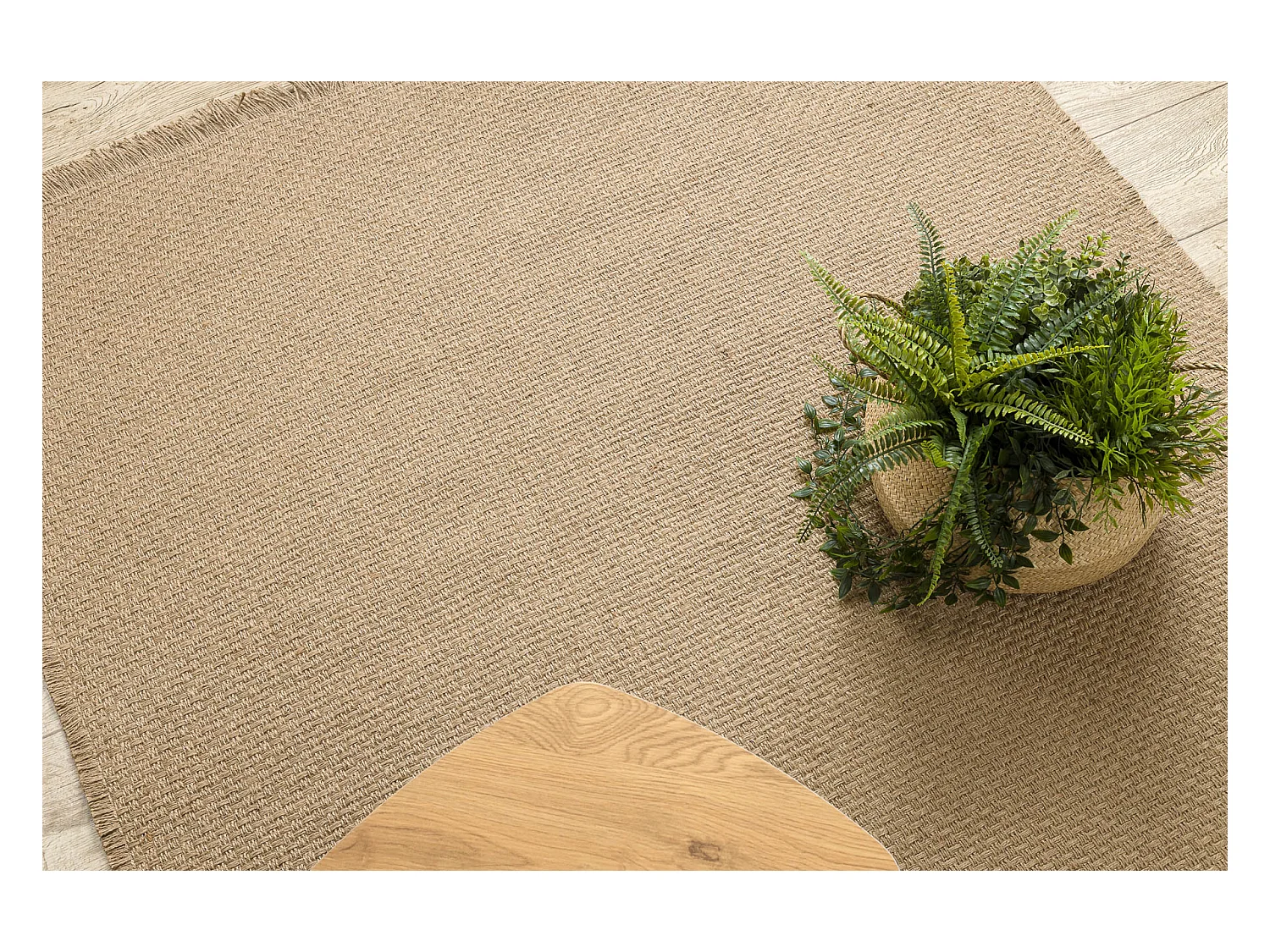 Tapijt JUTE 3651 donker beige één kleur - jute, platgeweven, franjes 80x150 cm