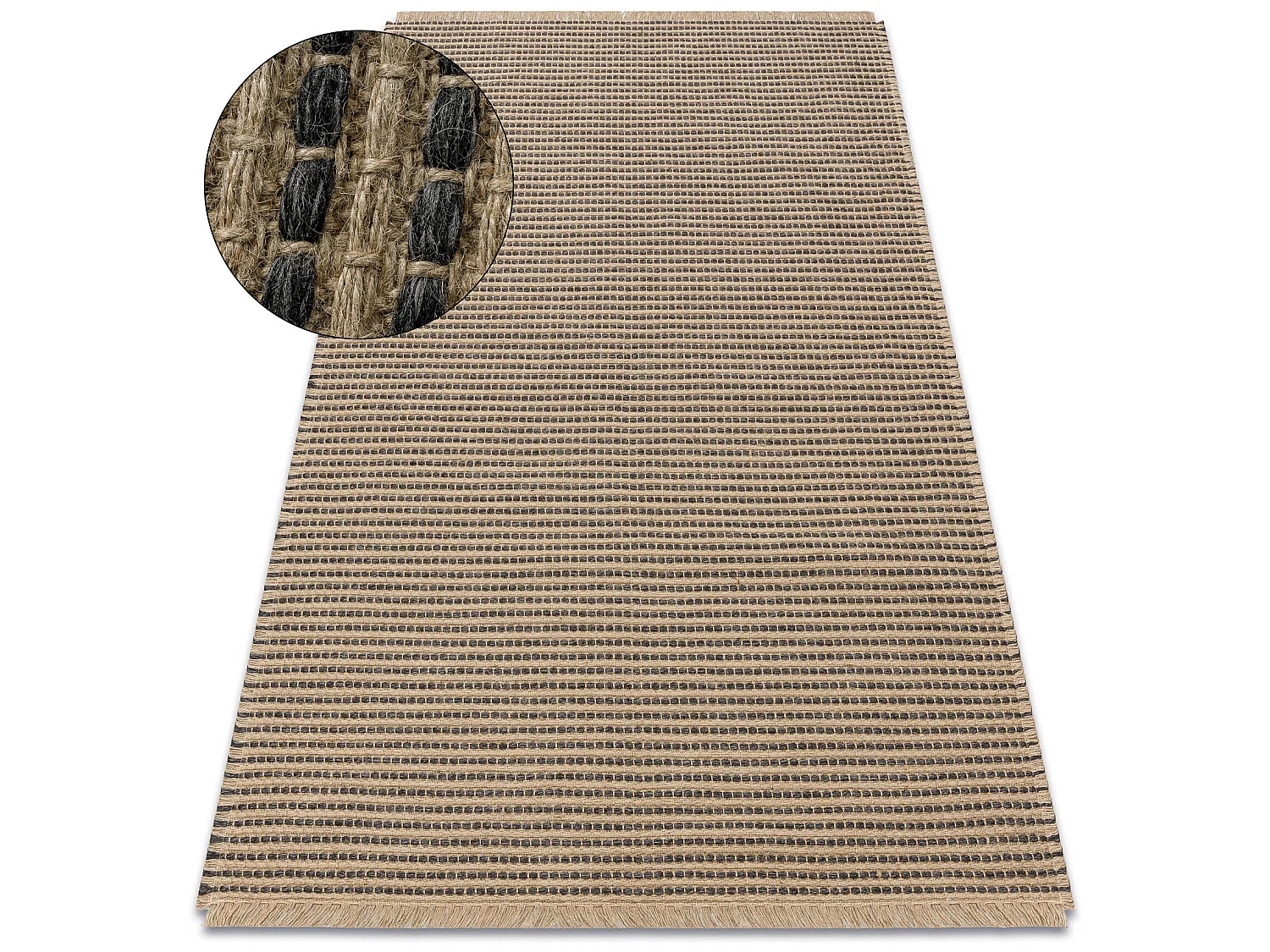 Tapijt JUTE 3652 lijnen / beige één kleur - jute, platgeweven, franj 200x290 cm