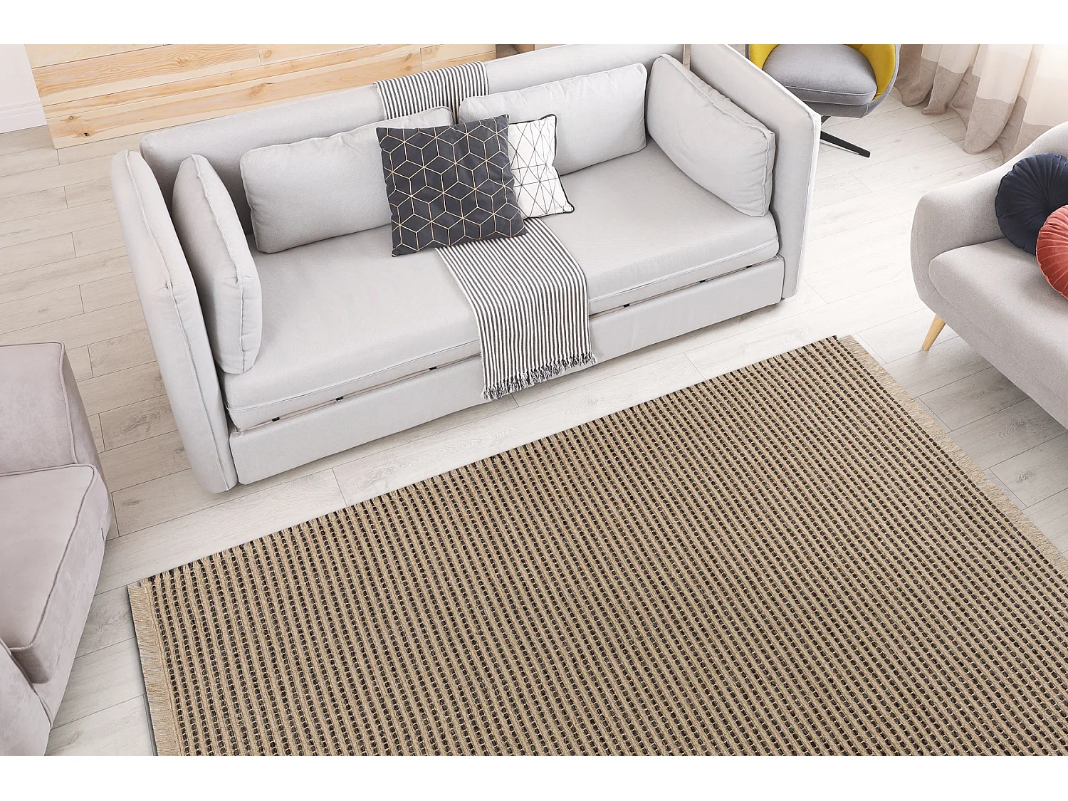 Tapijt JUTE 3652 lijnen / beige één kleur - jute, platgeweven, franj 200x290 cm