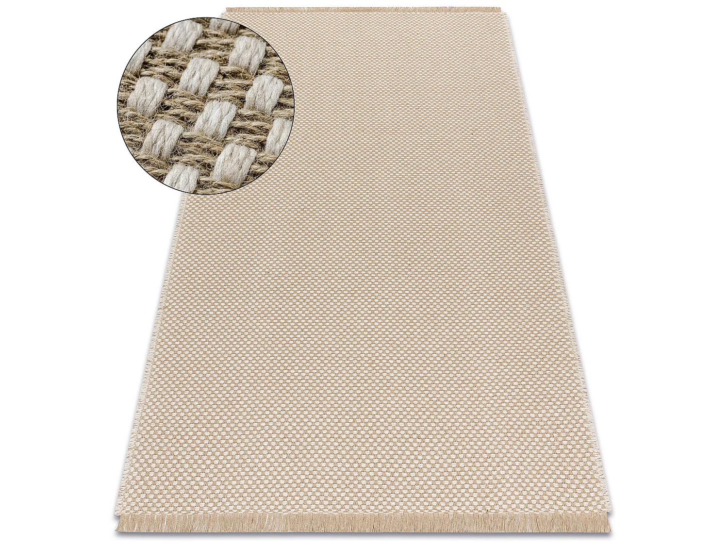 Tapijt JUTE 3651 crème / beige - jute, platgeweven, franjes 140x190 cm