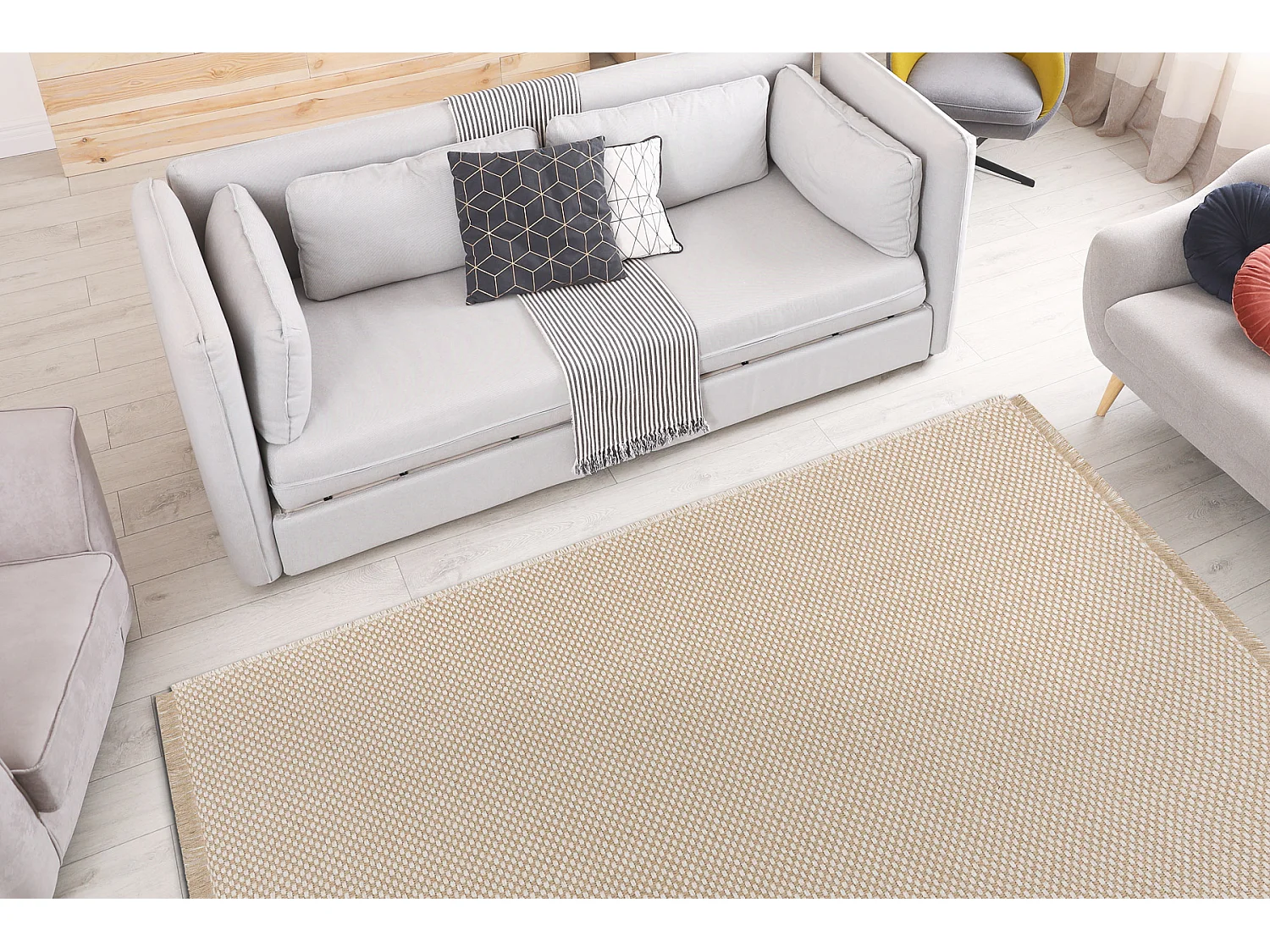 Tapijt JUTE 3651 crème / beige - jute, platgeweven, franjes 140x190 cm