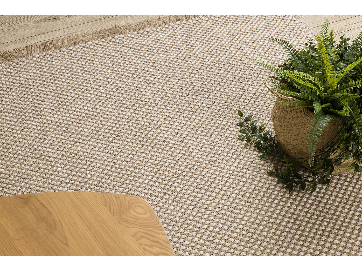 Tapijt JUTE 3651 crème / beige - jute, platgeweven, franjes 140x190 cm