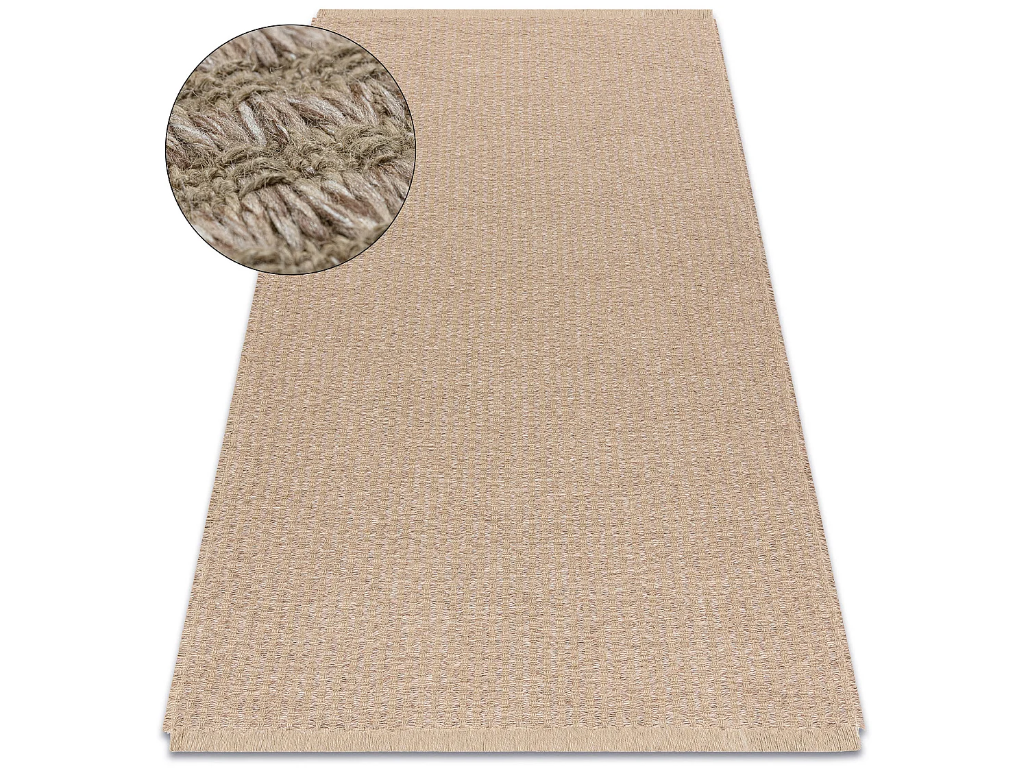 Tapijt JUTE 3650 beige één kleur - jute, platgeweven, franjes 80x150 cm