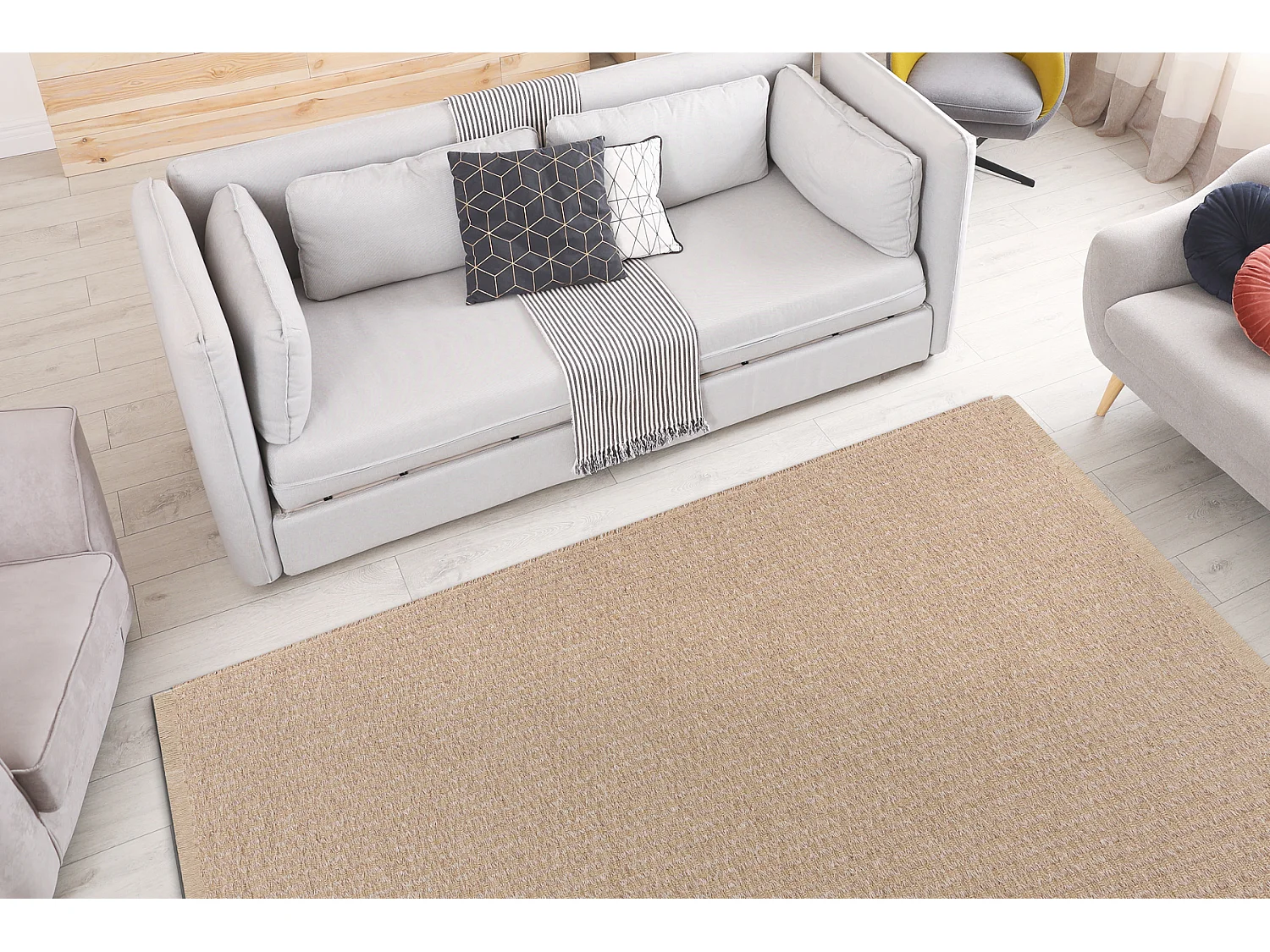 Tapijt JUTE 3650 beige één kleur - jute, platgeweven, franjes 80x150 cm