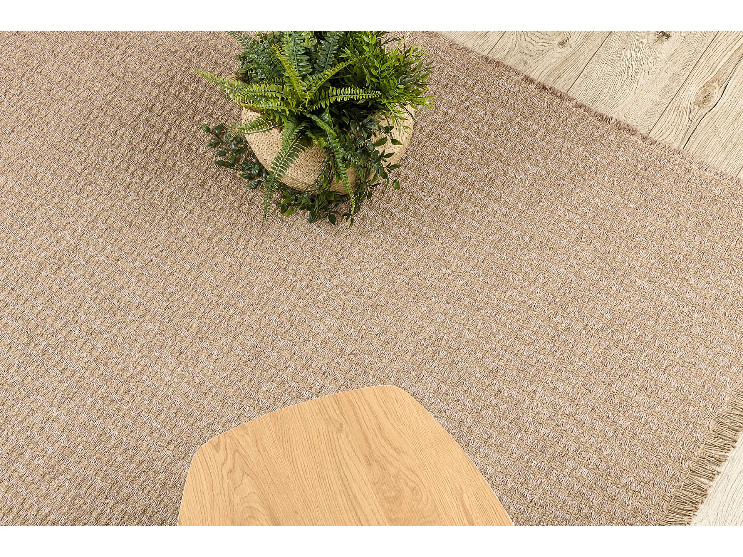 Tapijt JUTE 3650 beige één kleur - jute, platgeweven, franjes 80x150 cm