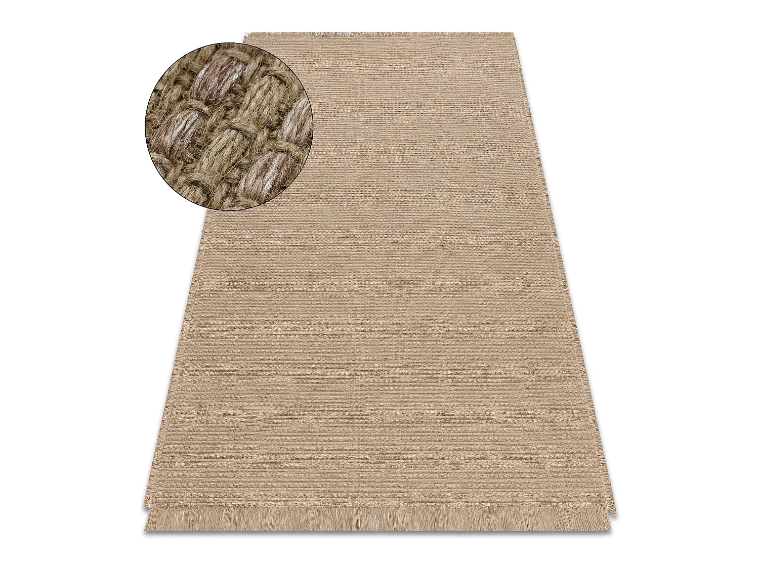 Tapijt JUTE 3652 donker beige één kleur - jute, platgeweven, franjes 60x100 cm