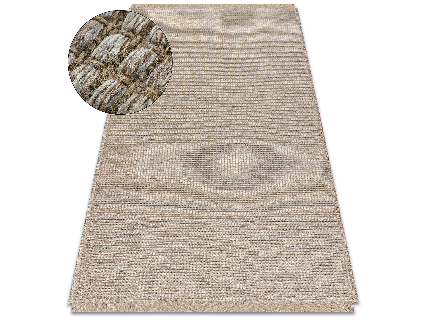 Tapijt JUTE 3652 beige / grijze één kleur - jute, platgeweven, franj 140x190 cm