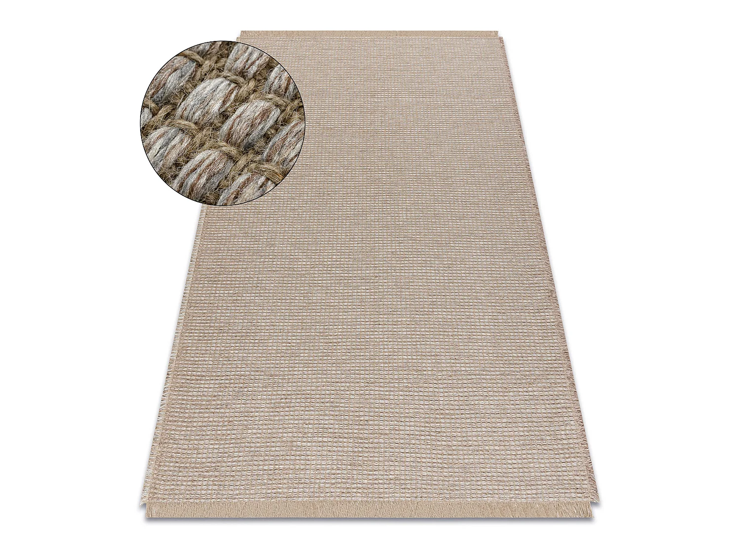 Tapijt JUTE 3652 beige / grijze één kleur - jute, platgeweven, franj 60x100 cm