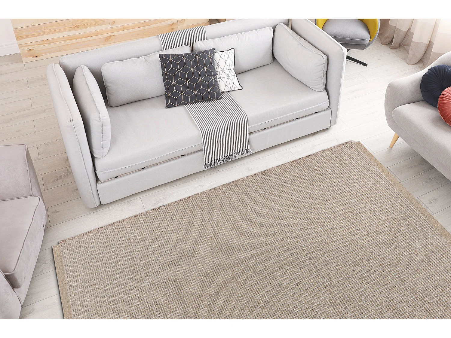 Tapijt JUTE 3652 beige / grijze één kleur - jute, platgeweven, franj 160x220 cm