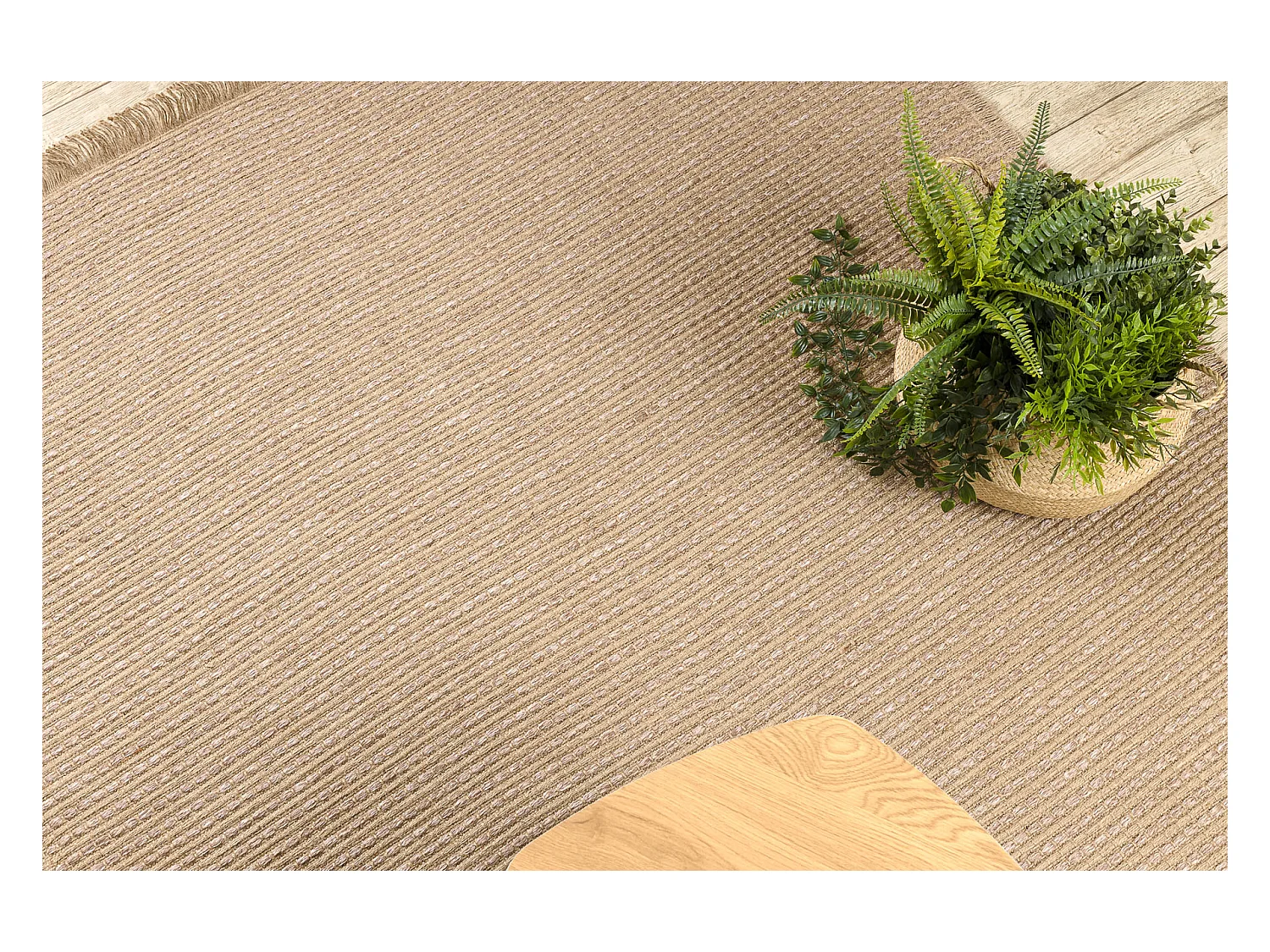 Tapijt JUTE 3652 donker beige één kleur - jute, platgeweven, franjes 120x170 cm