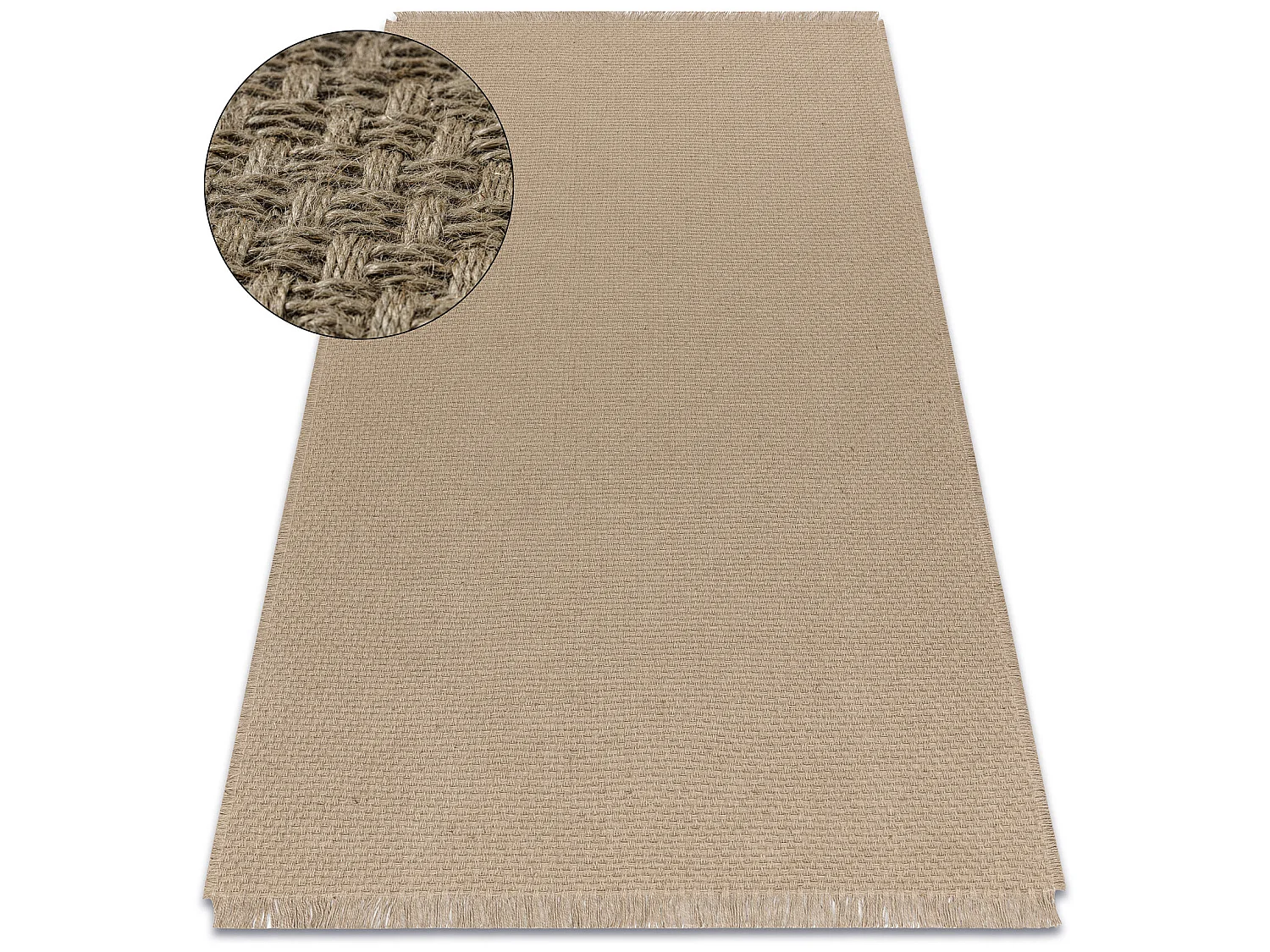 Tapijt JUTE 3651 donker beige één kleur - jute, platgeweven, franjes 120x170 cm