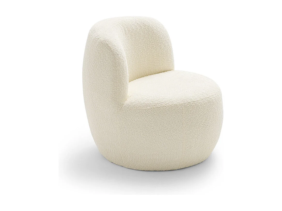 Mo - Fauteuil rond en tissu bouclette - Blanc