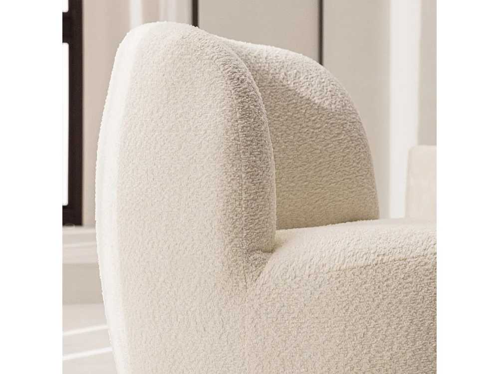 Mo - Fauteuil rond en tissu bouclette - Blanc