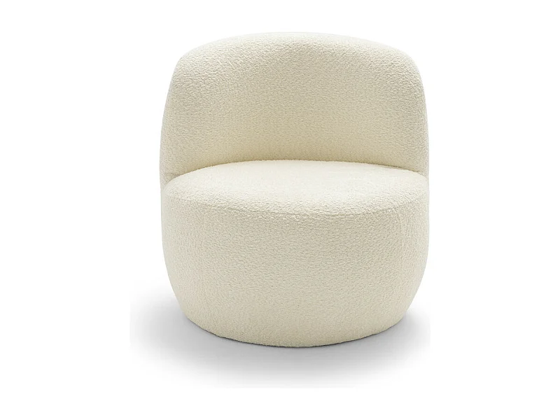 Mo - Fauteuil rond en tissu bouclette - Blanc
