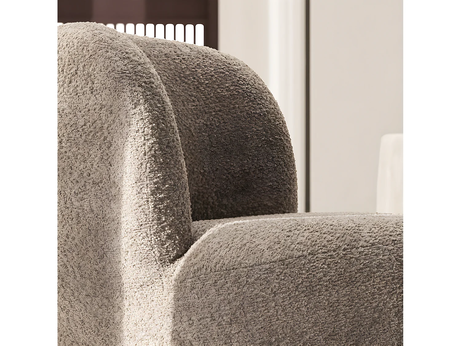 Mo - Fauteuil rond en tissu bouclette - Taupe