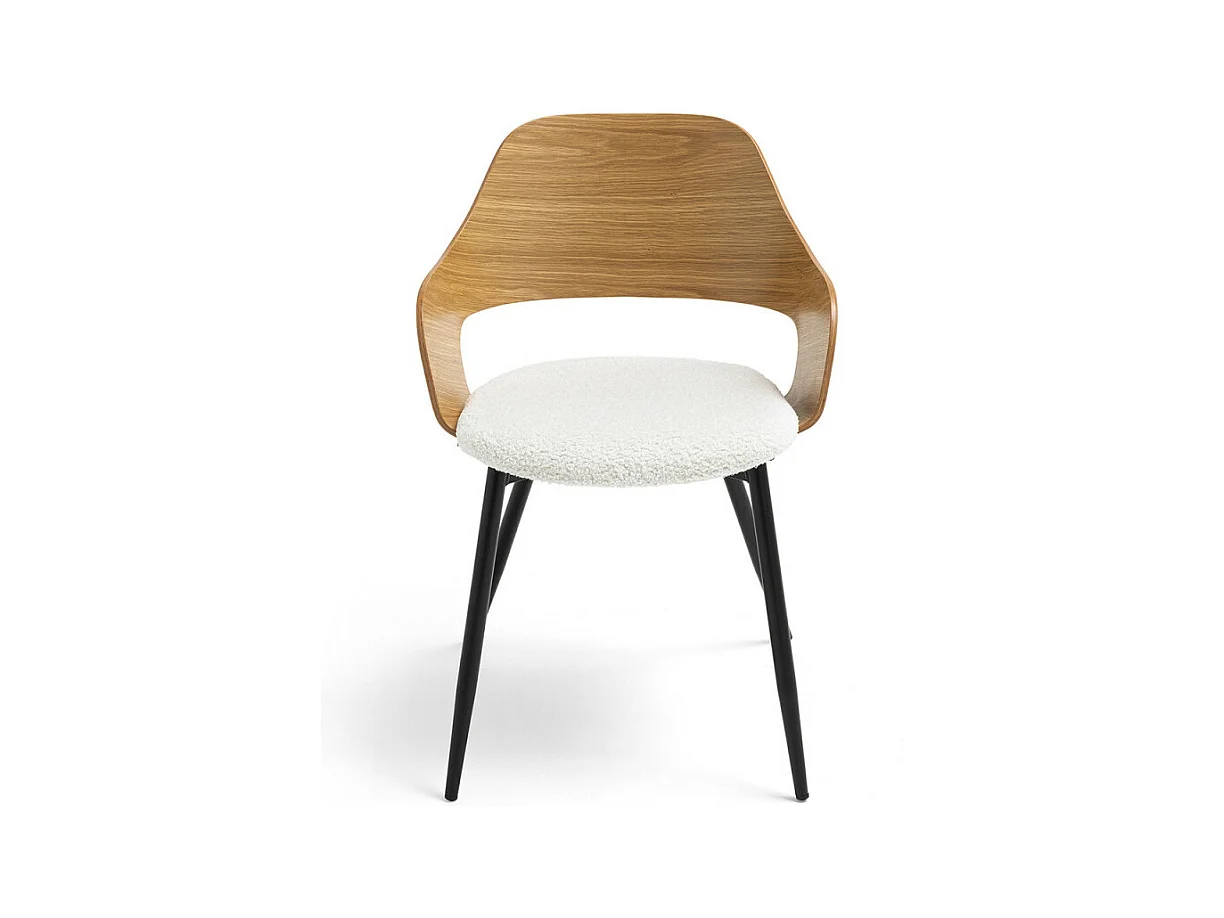Nicole - Lot de 2 fauteuils de table en tissu bouclette, bois et métal : Couleur - Blanc